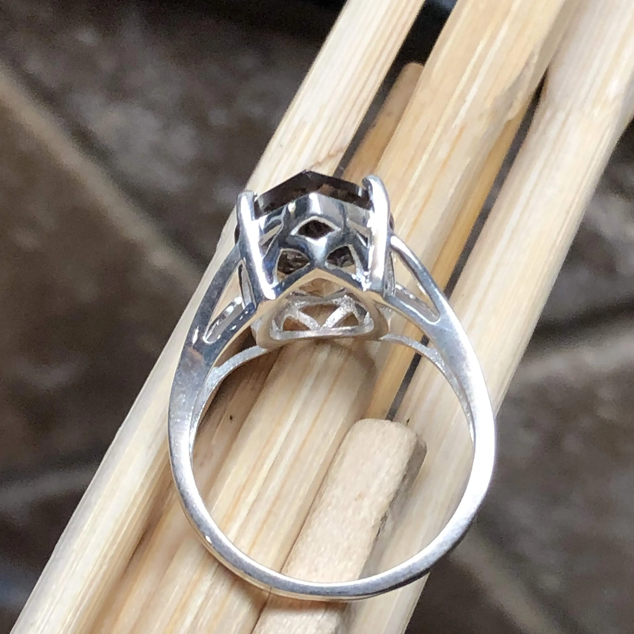 Genuine 4ct Smoky Topaz 925 Solid Sterling Silver Ring Size 6, 7, 8, 9
