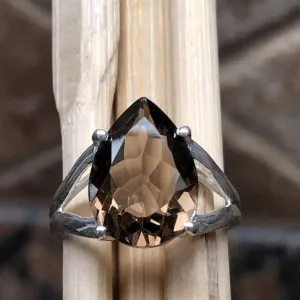 Genuine 4ct Smoky Topaz 925 Solid Sterling Silver Ring Size 6, 7, 8, 9