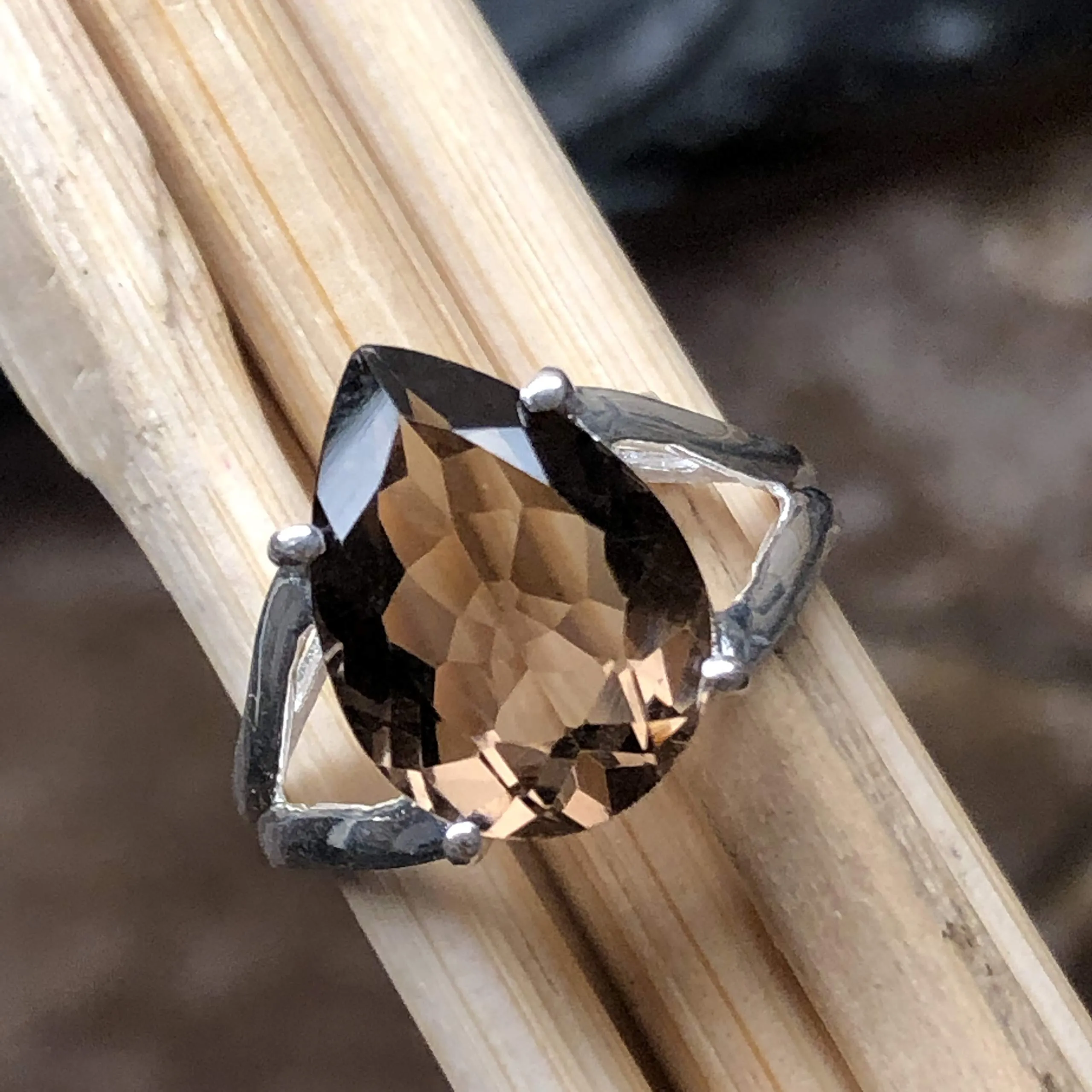 Genuine 4ct Smoky Topaz 925 Solid Sterling Silver Ring Size 6, 7, 8, 9