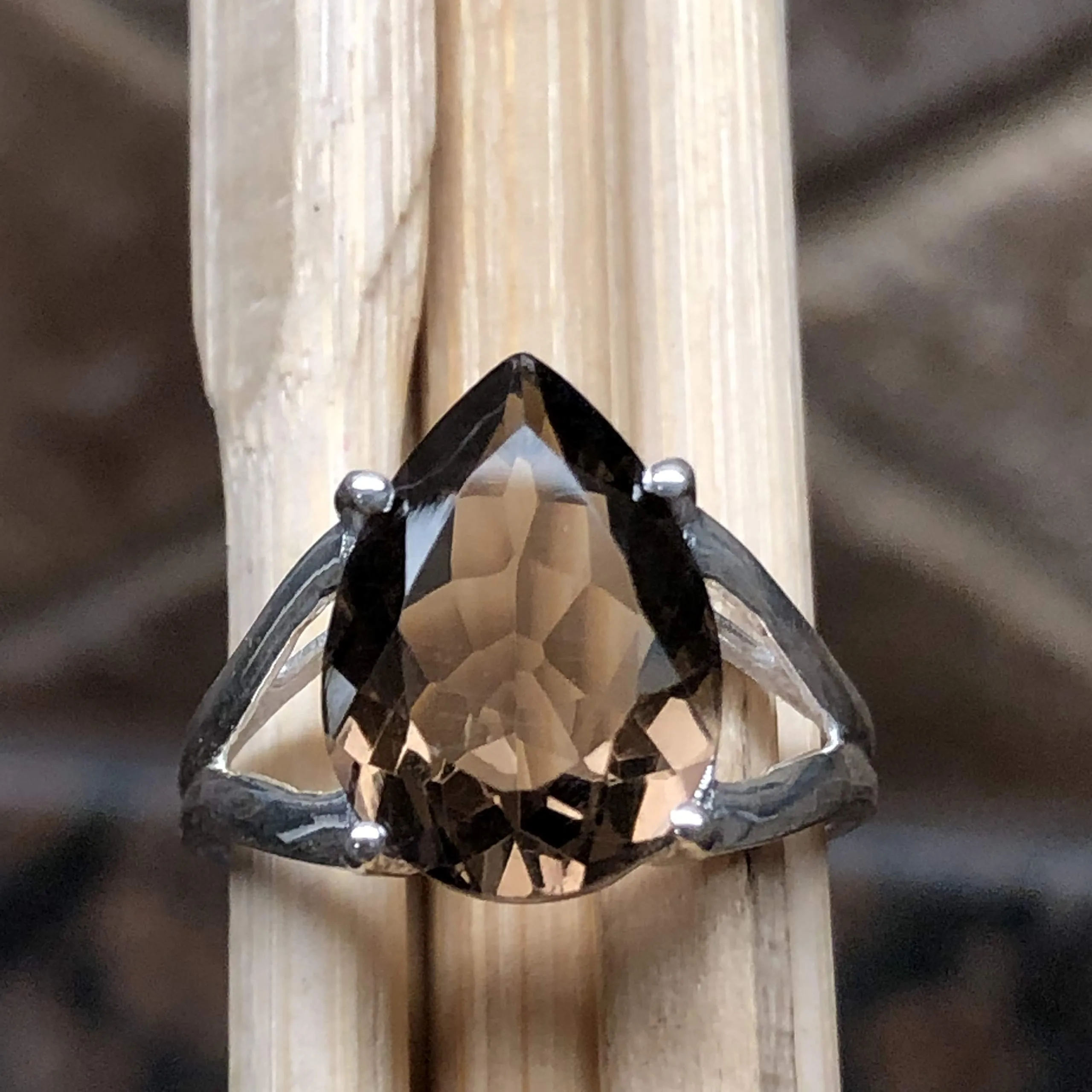 Genuine 4ct Smoky Topaz 925 Solid Sterling Silver Ring Size 6, 7, 8, 9