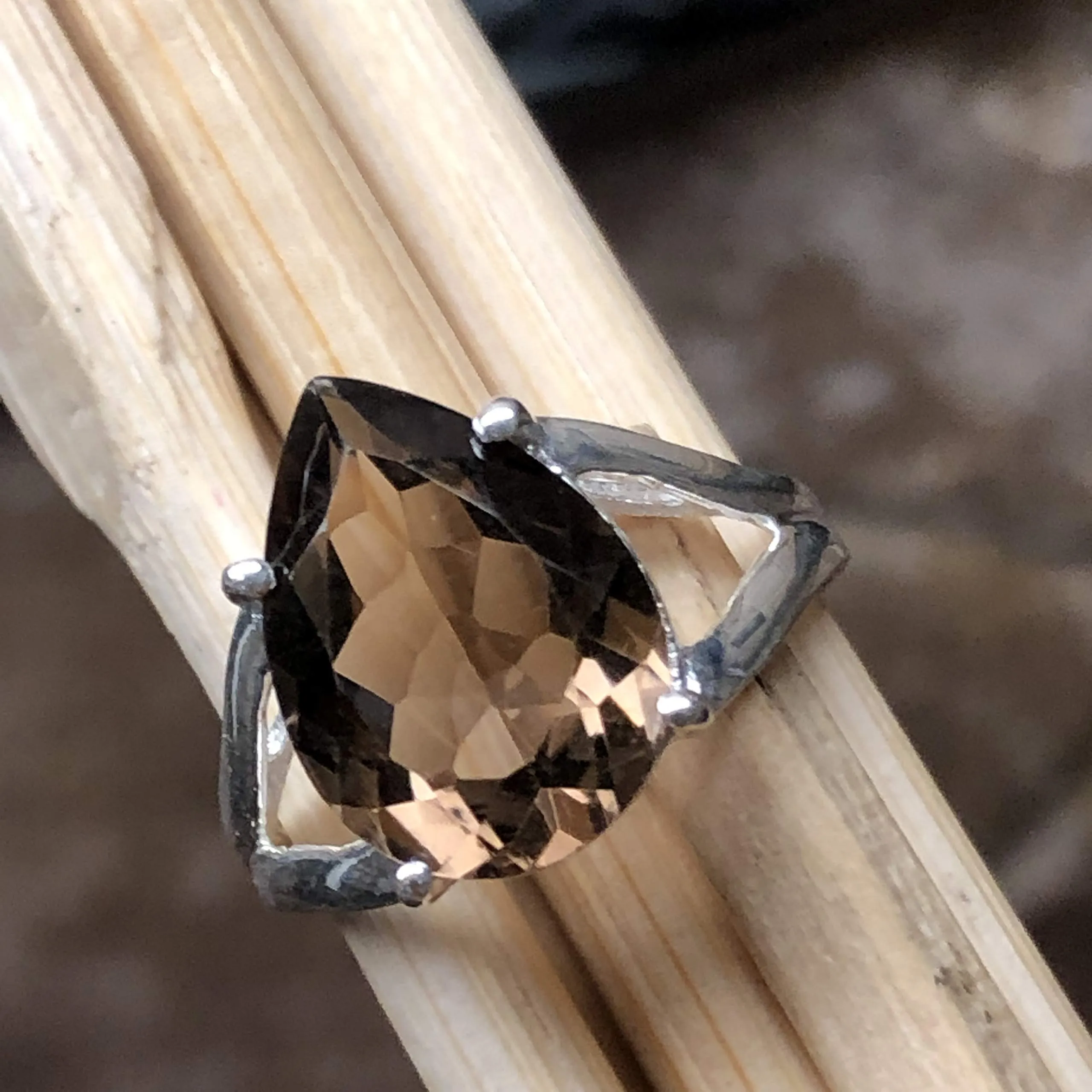 Genuine 4ct Smoky Topaz 925 Solid Sterling Silver Ring Size 6, 7, 8, 9