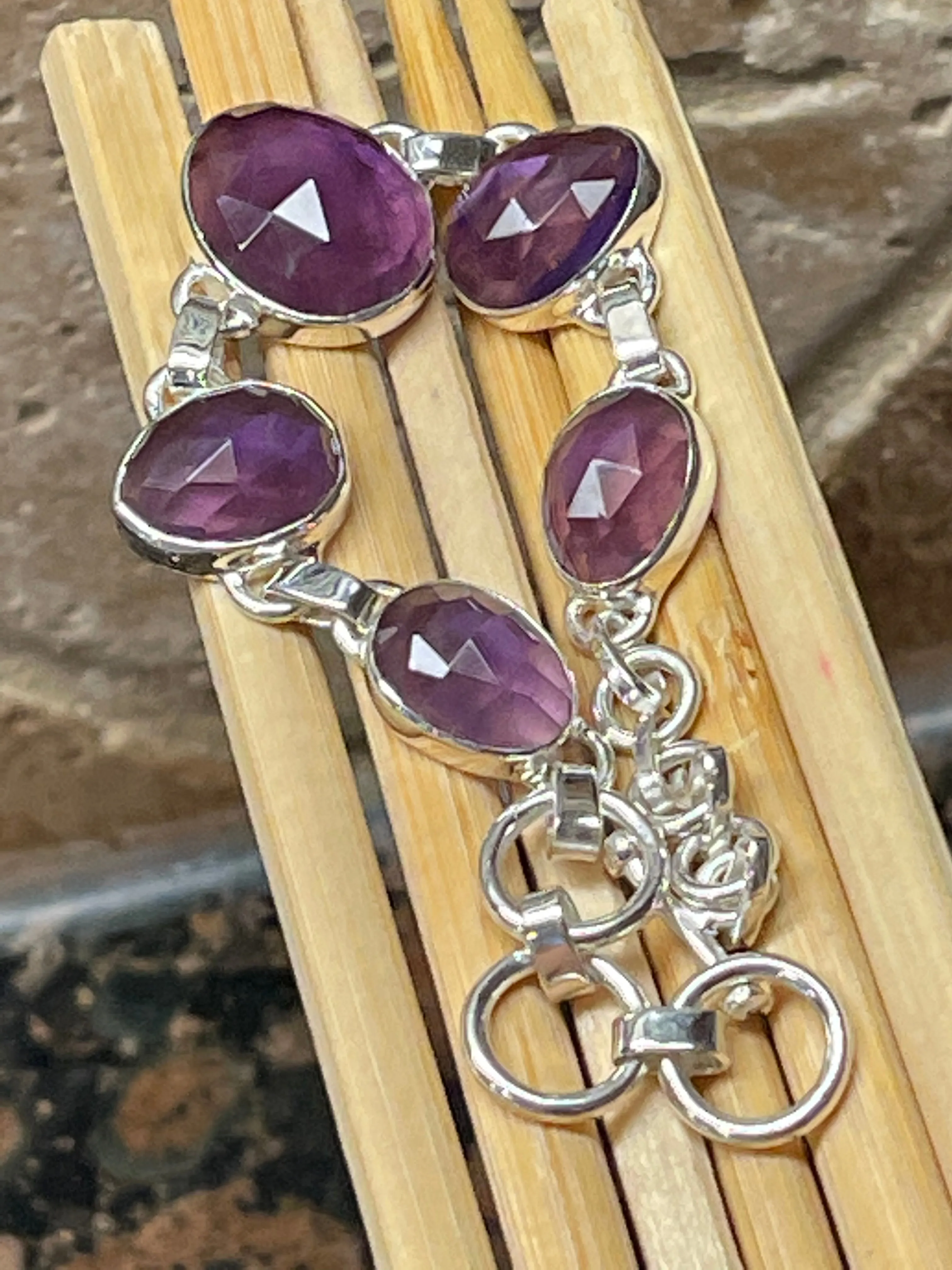 Genuine 5ct Purple Amethyst 925 Solid Sterling Silver Bracelets 7"