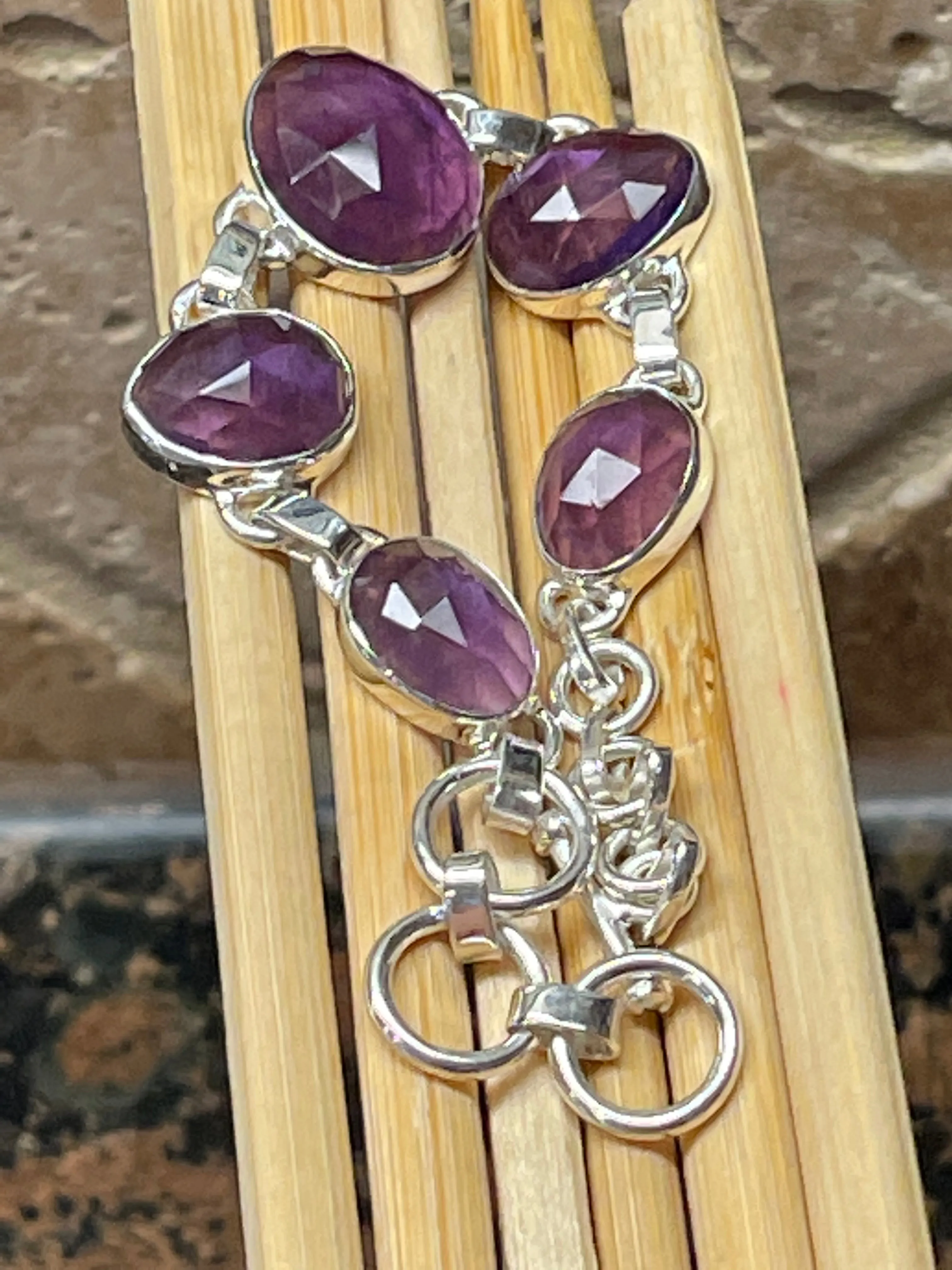 Genuine 5ct Purple Amethyst 925 Solid Sterling Silver Bracelets 7"