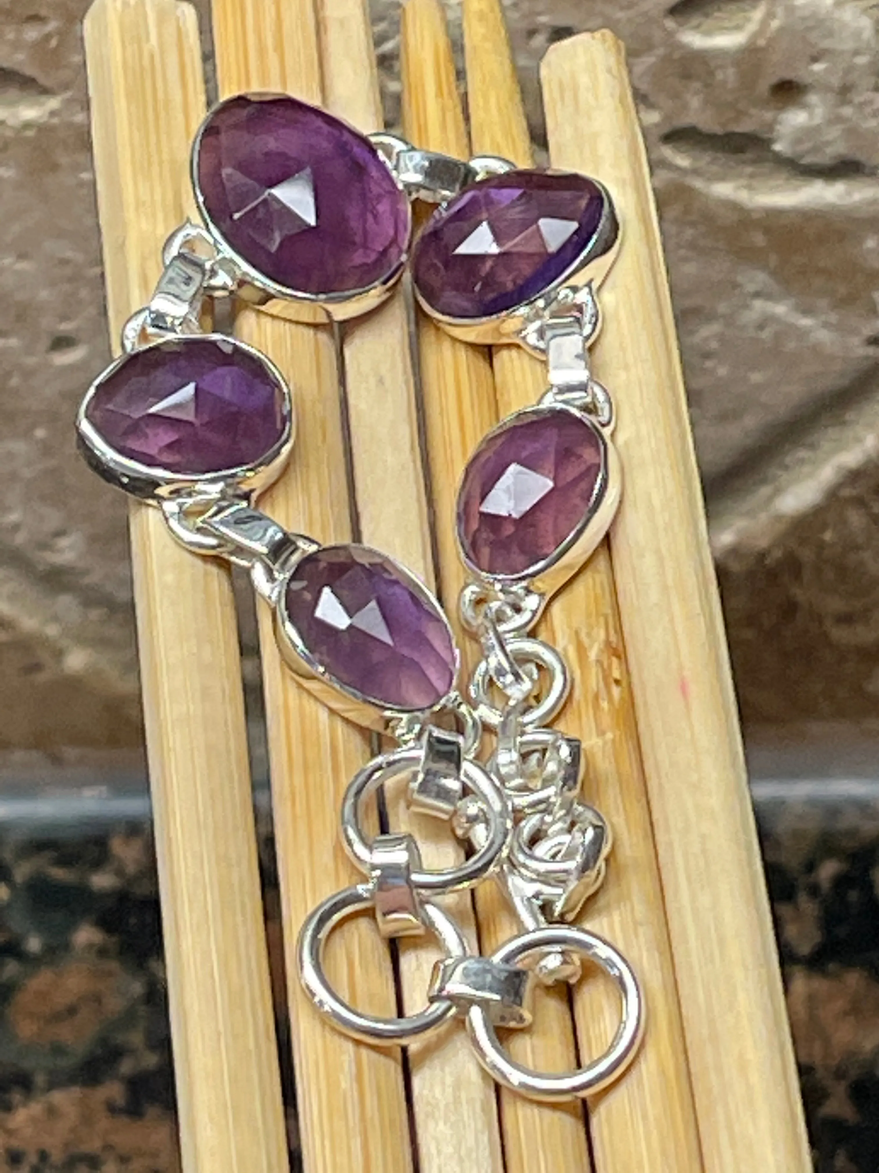 Genuine 5ct Purple Amethyst 925 Solid Sterling Silver Bracelets 7"