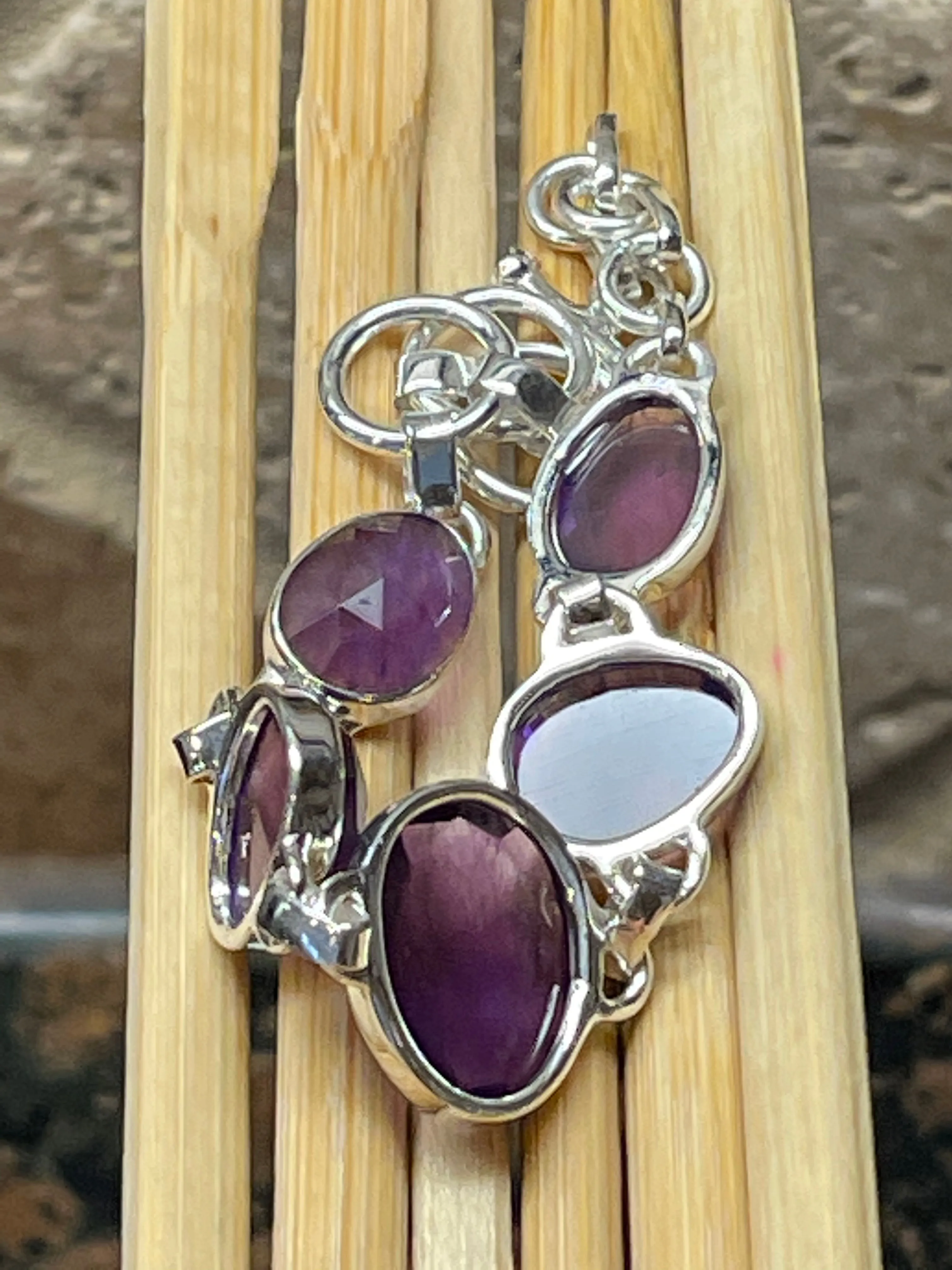 Genuine 5ct Purple Amethyst 925 Solid Sterling Silver Bracelets 7"