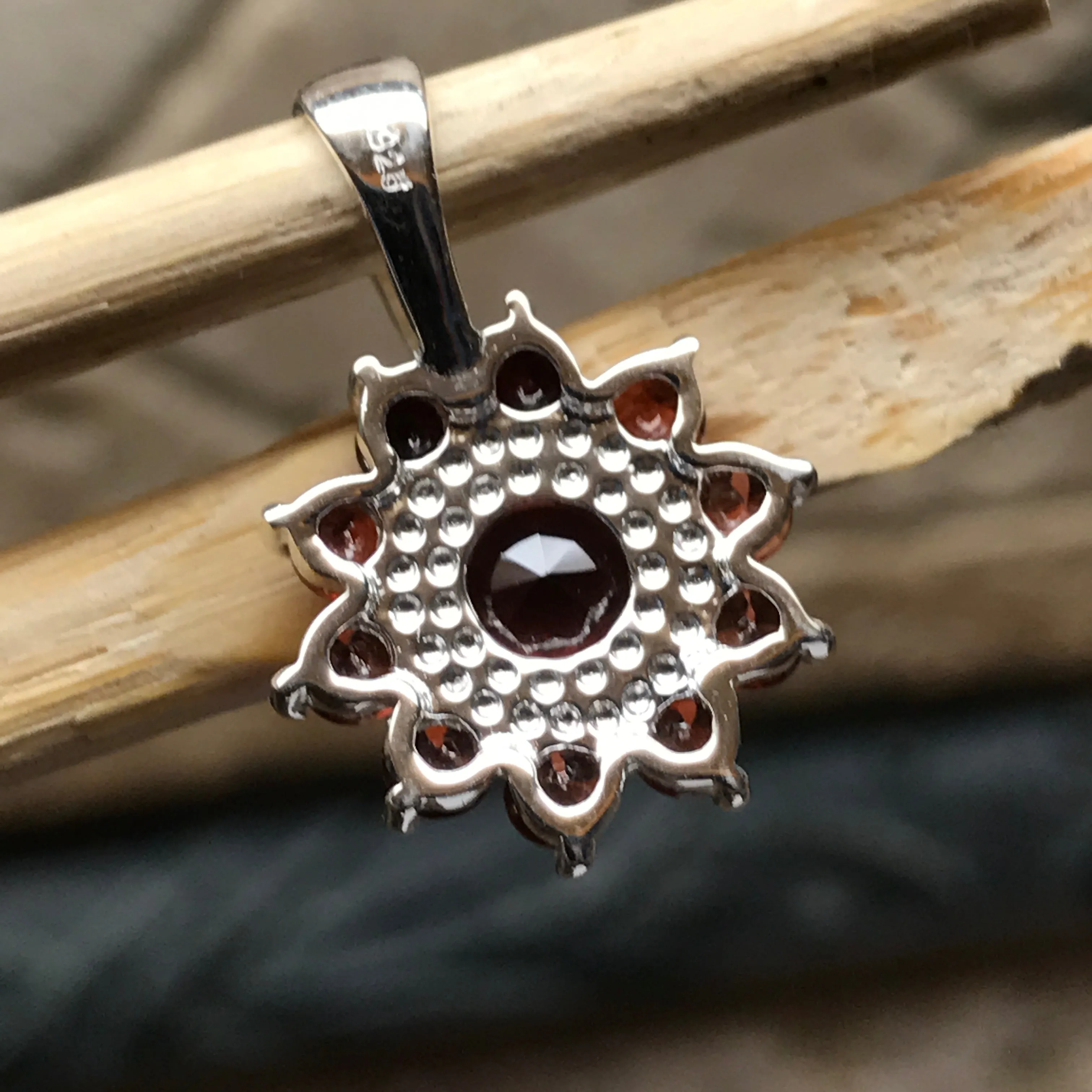 Genuine 6ct Fire Garnet 925 Solid Sterling Silver Pendant 24mm