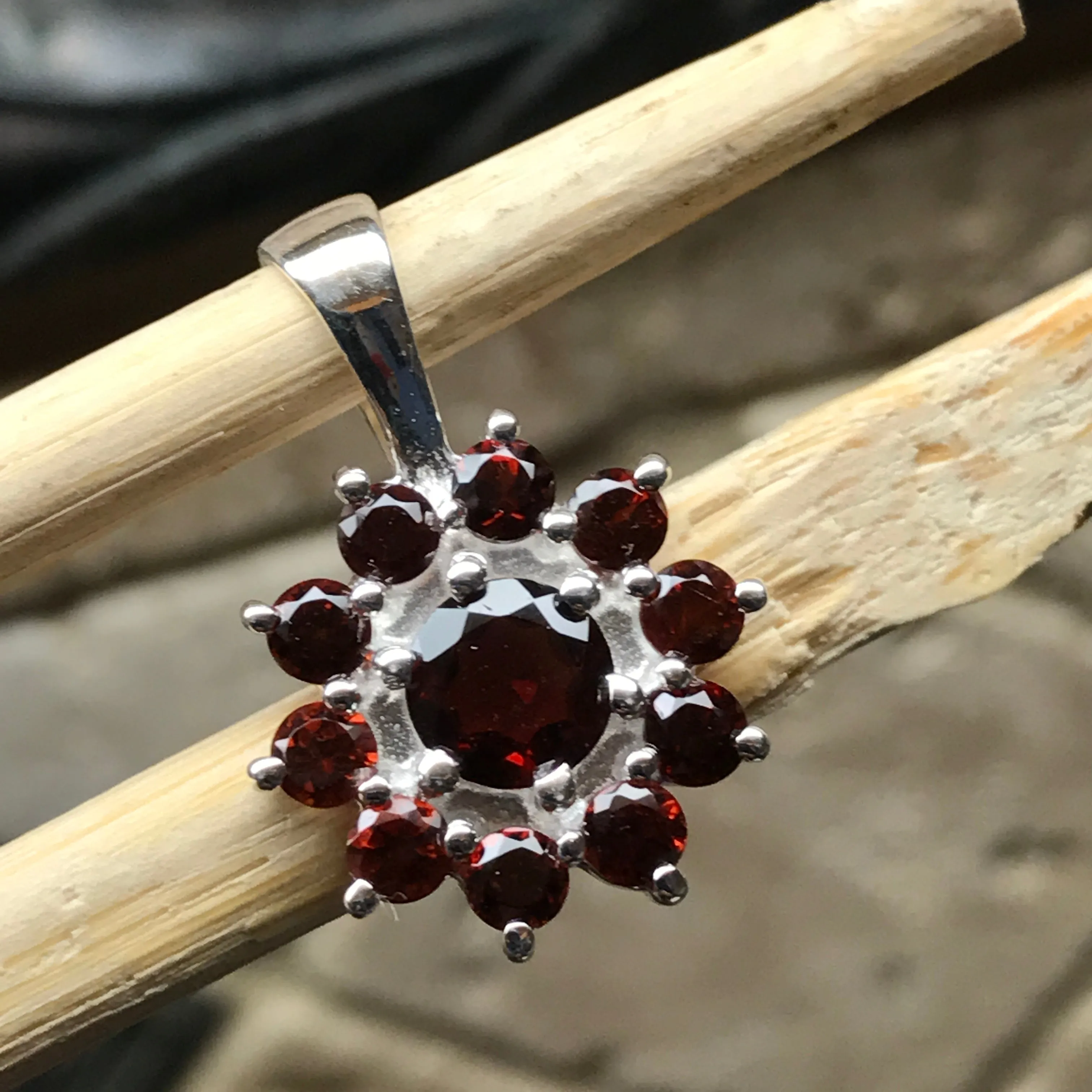 Genuine 6ct Fire Garnet 925 Solid Sterling Silver Pendant 24mm