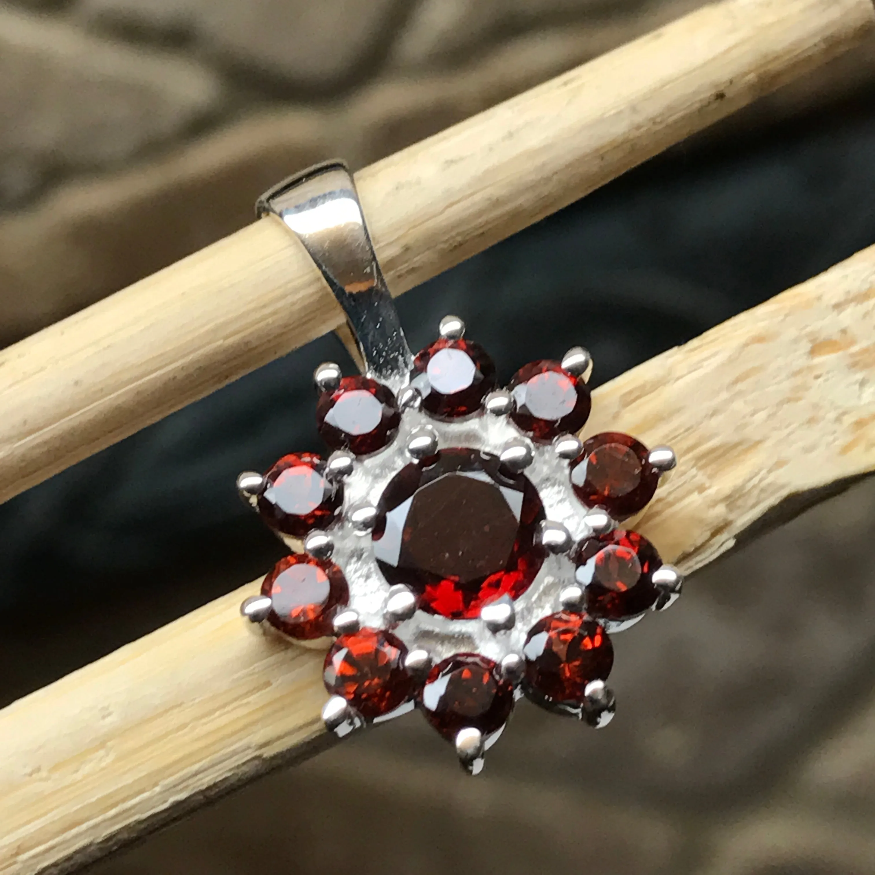 Genuine 6ct Fire Garnet 925 Solid Sterling Silver Pendant 24mm