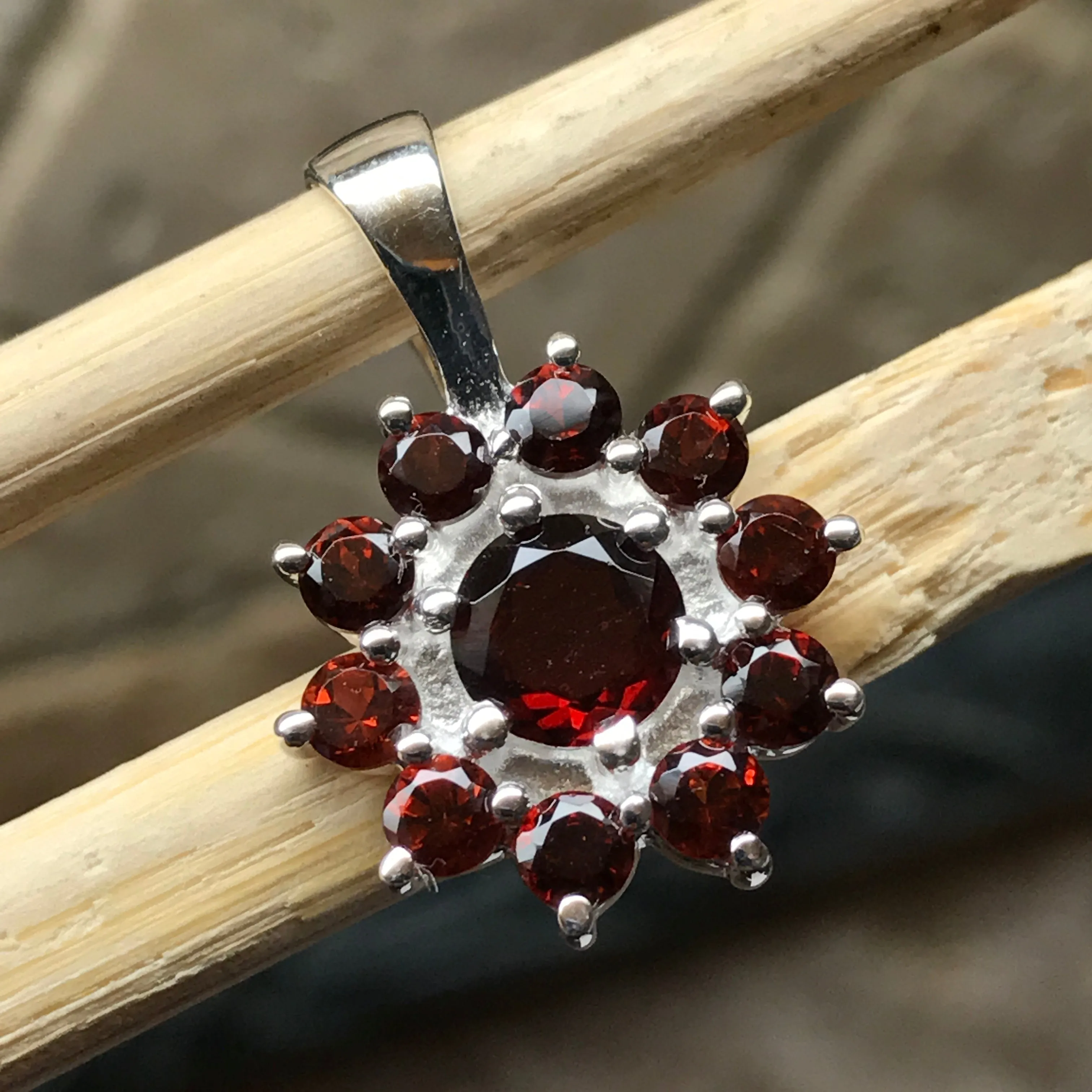 Genuine 6ct Fire Garnet 925 Solid Sterling Silver Pendant 24mm