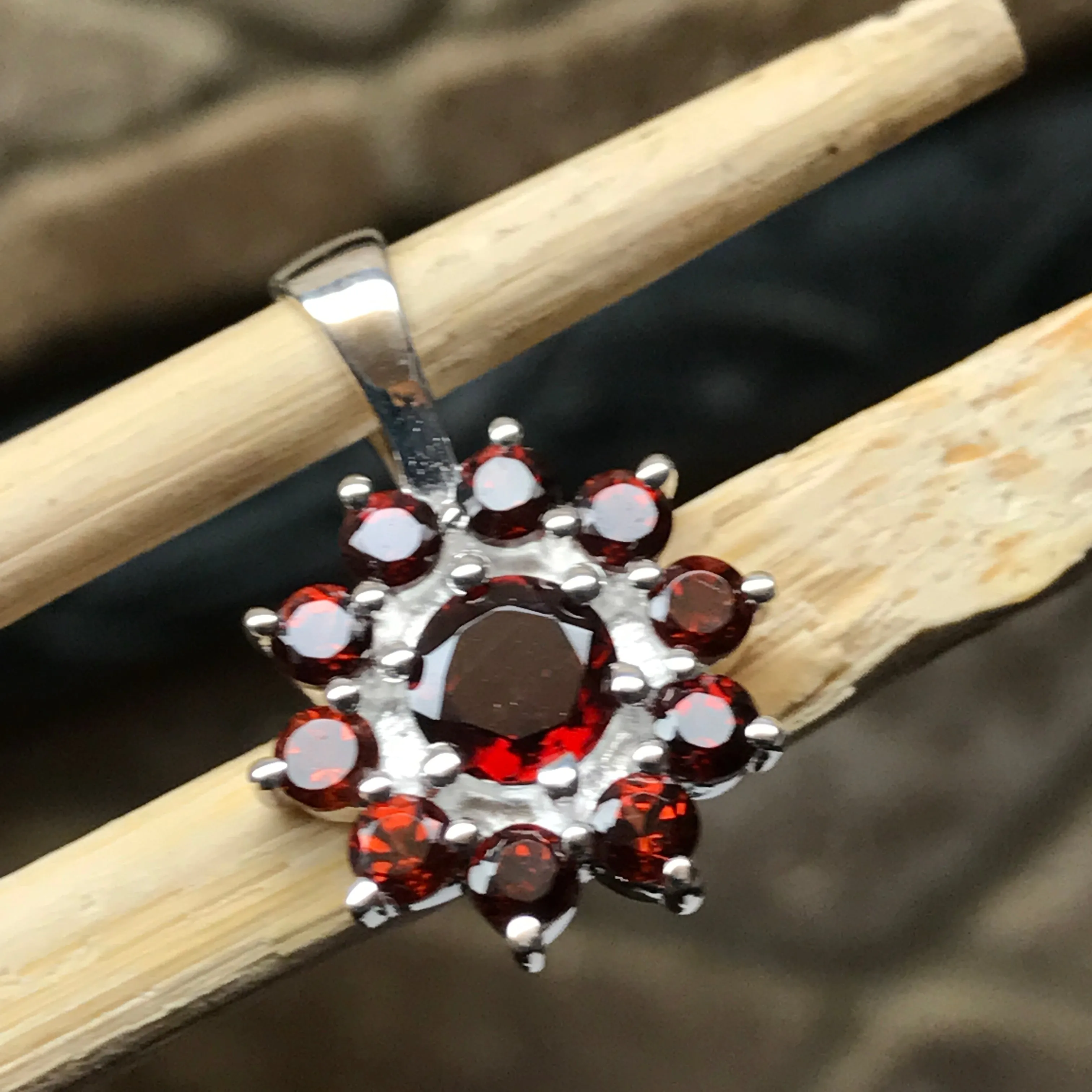 Genuine 6ct Fire Garnet 925 Solid Sterling Silver Pendant 24mm