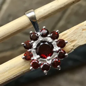 Genuine 6ct Fire Garnet 925 Solid Sterling Silver Pendant 24mm