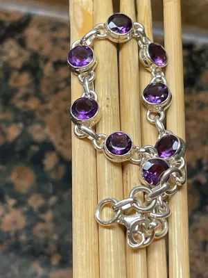 Genuine 8ct Purple Amethyst 925 Solid Sterling Silver Bracelets 7"