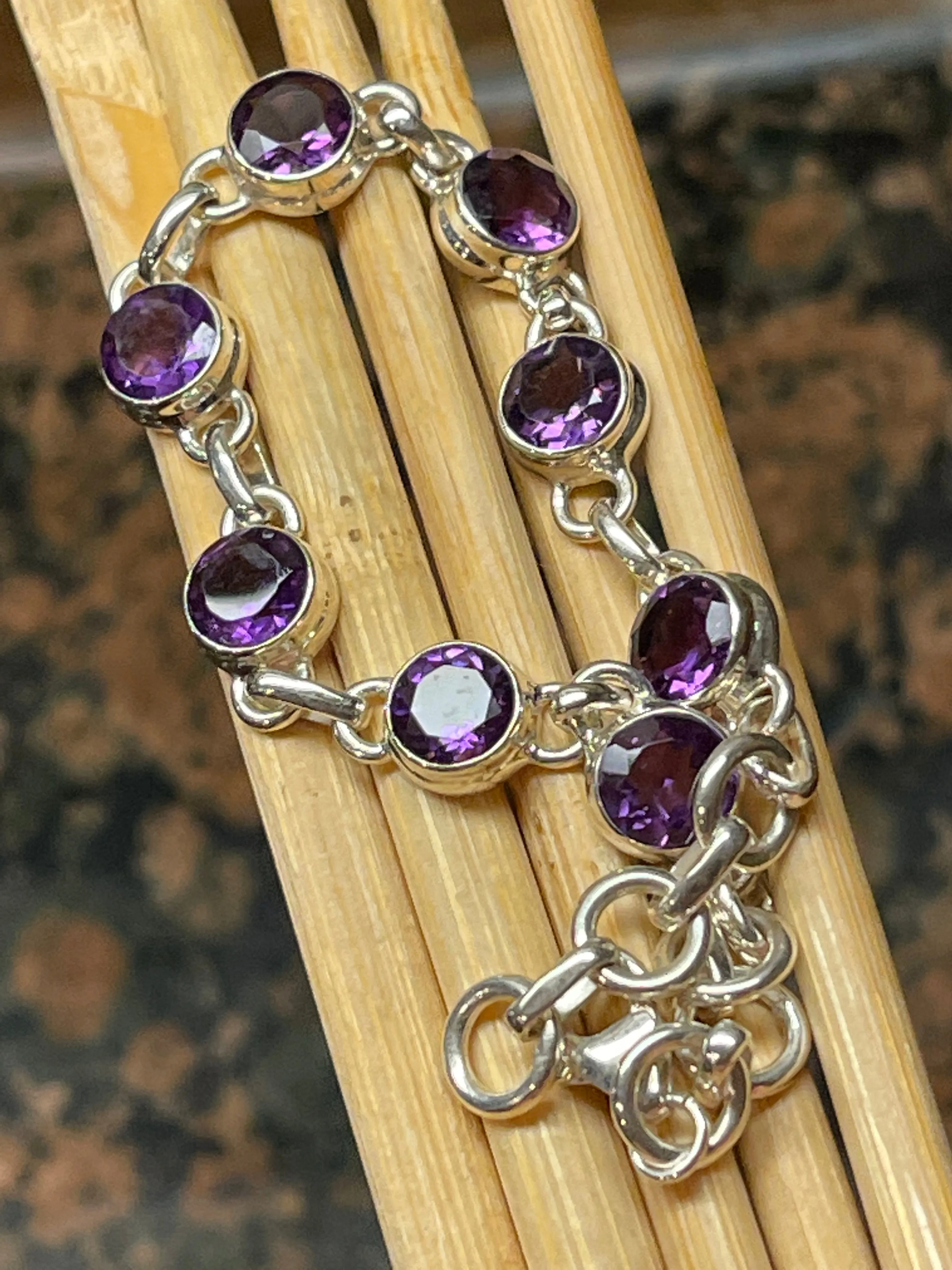 Genuine 8ct Purple Amethyst 925 Solid Sterling Silver Bracelets 7"