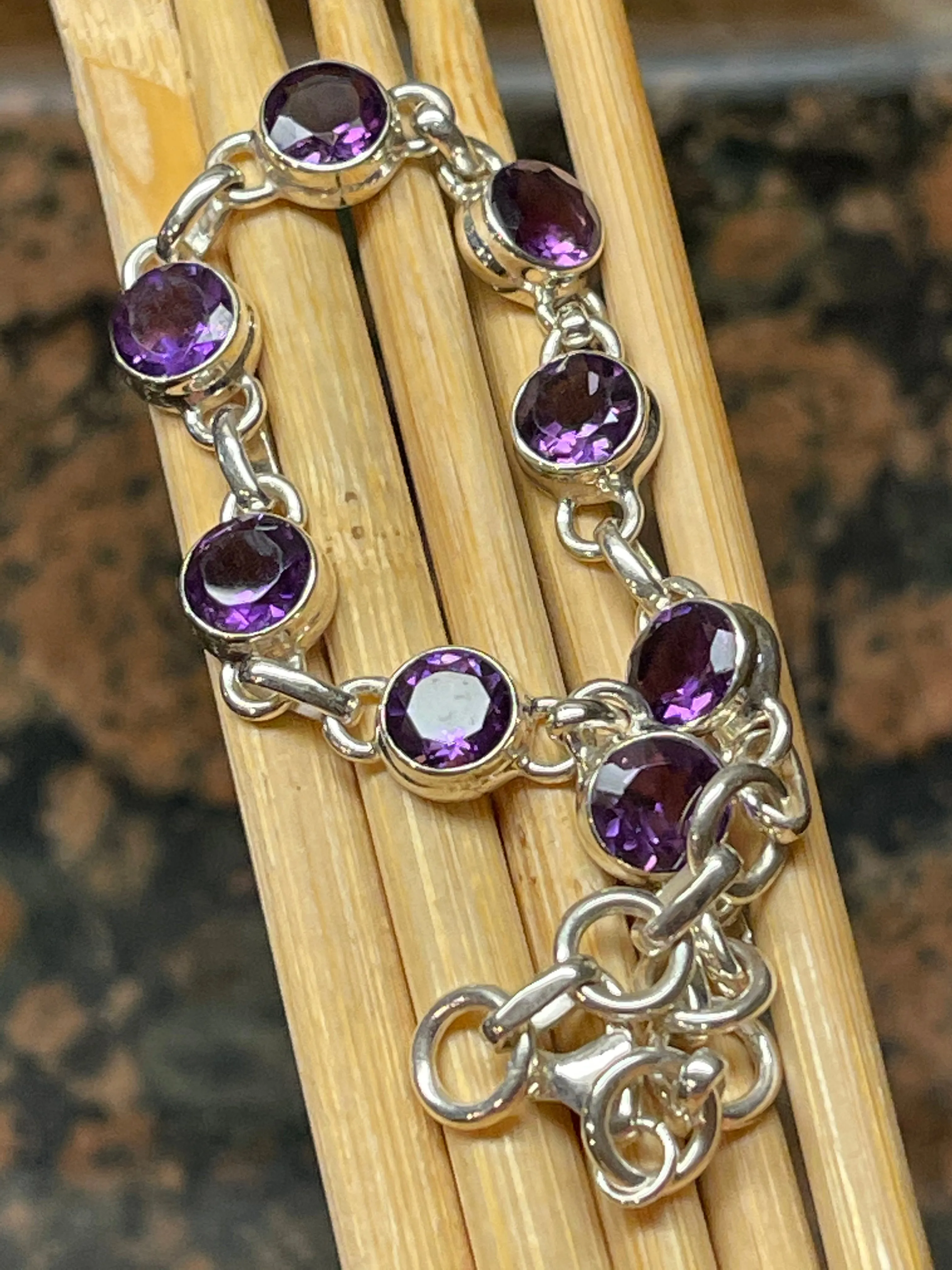 Genuine 8ct Purple Amethyst 925 Solid Sterling Silver Bracelets 7"