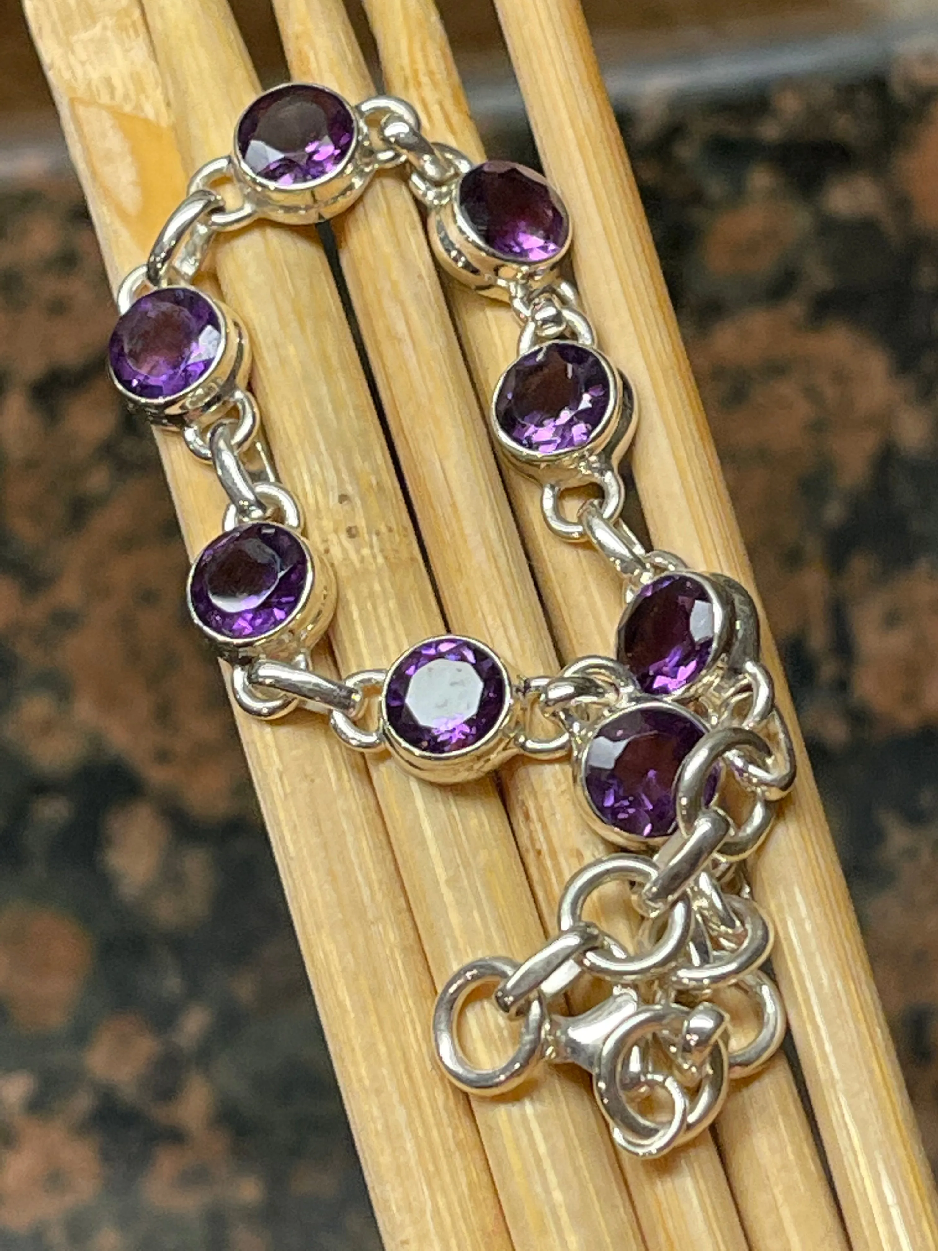 Genuine 8ct Purple Amethyst 925 Solid Sterling Silver Bracelets 7"