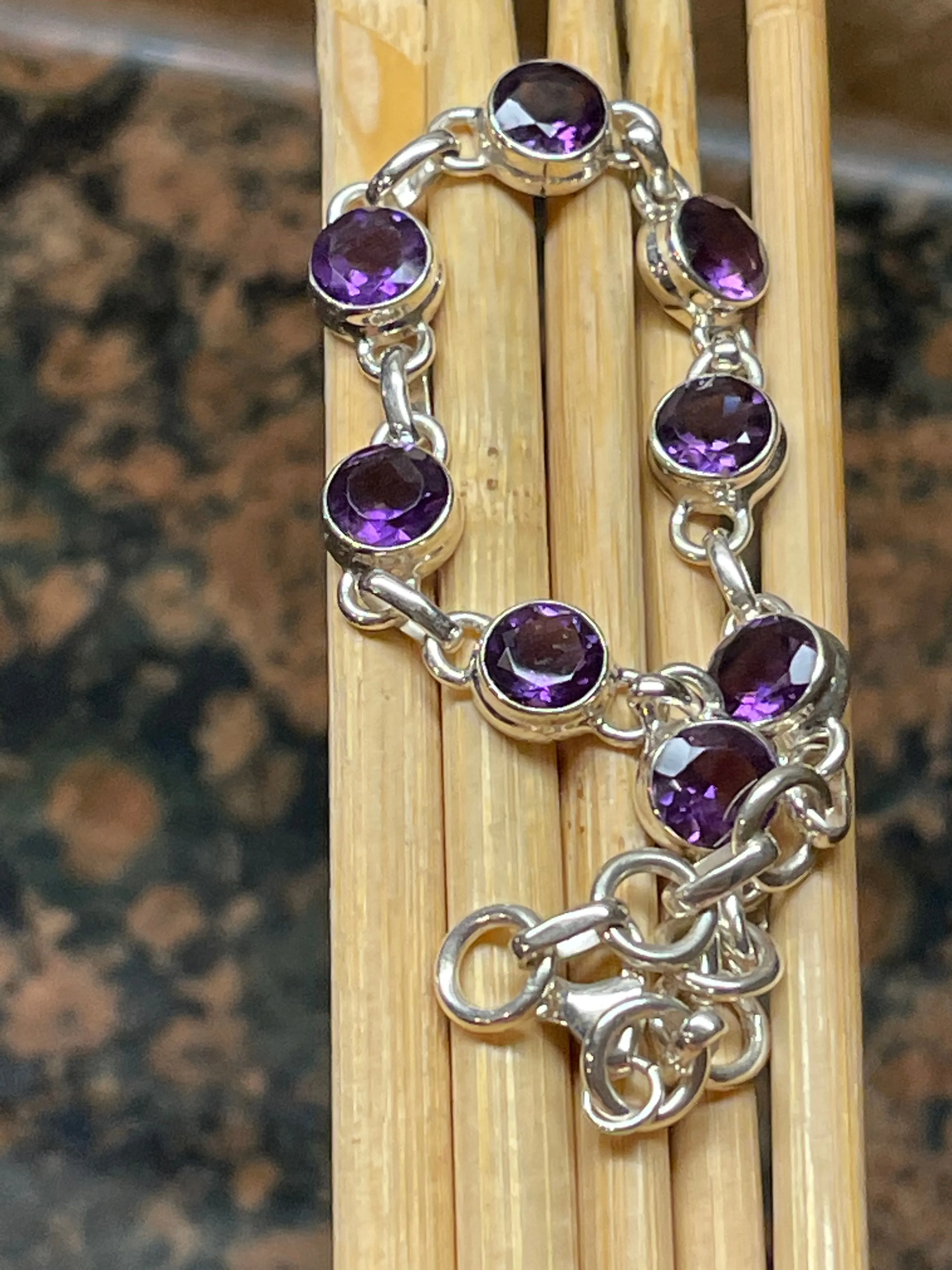 Genuine 8ct Purple Amethyst 925 Solid Sterling Silver Bracelets 7"