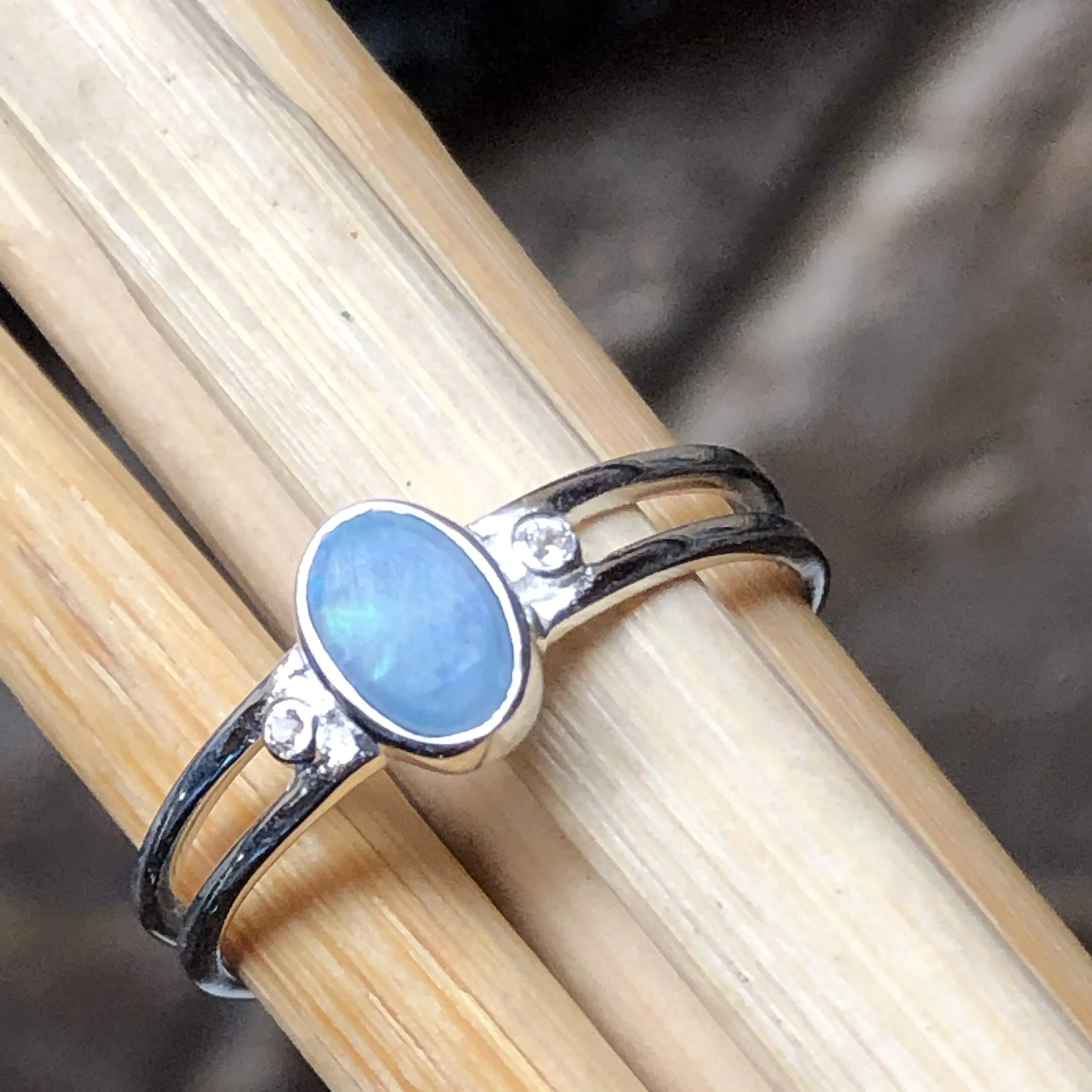 Genuine Australian Blue, Green Opal 925 Solid Sterling Silver Engagement Ring Size 6, 7, 8, 9, 10