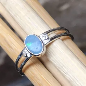 Genuine Australian Blue, Green Opal 925 Solid Sterling Silver Engagement Ring Size 6, 7, 8, 9, 10