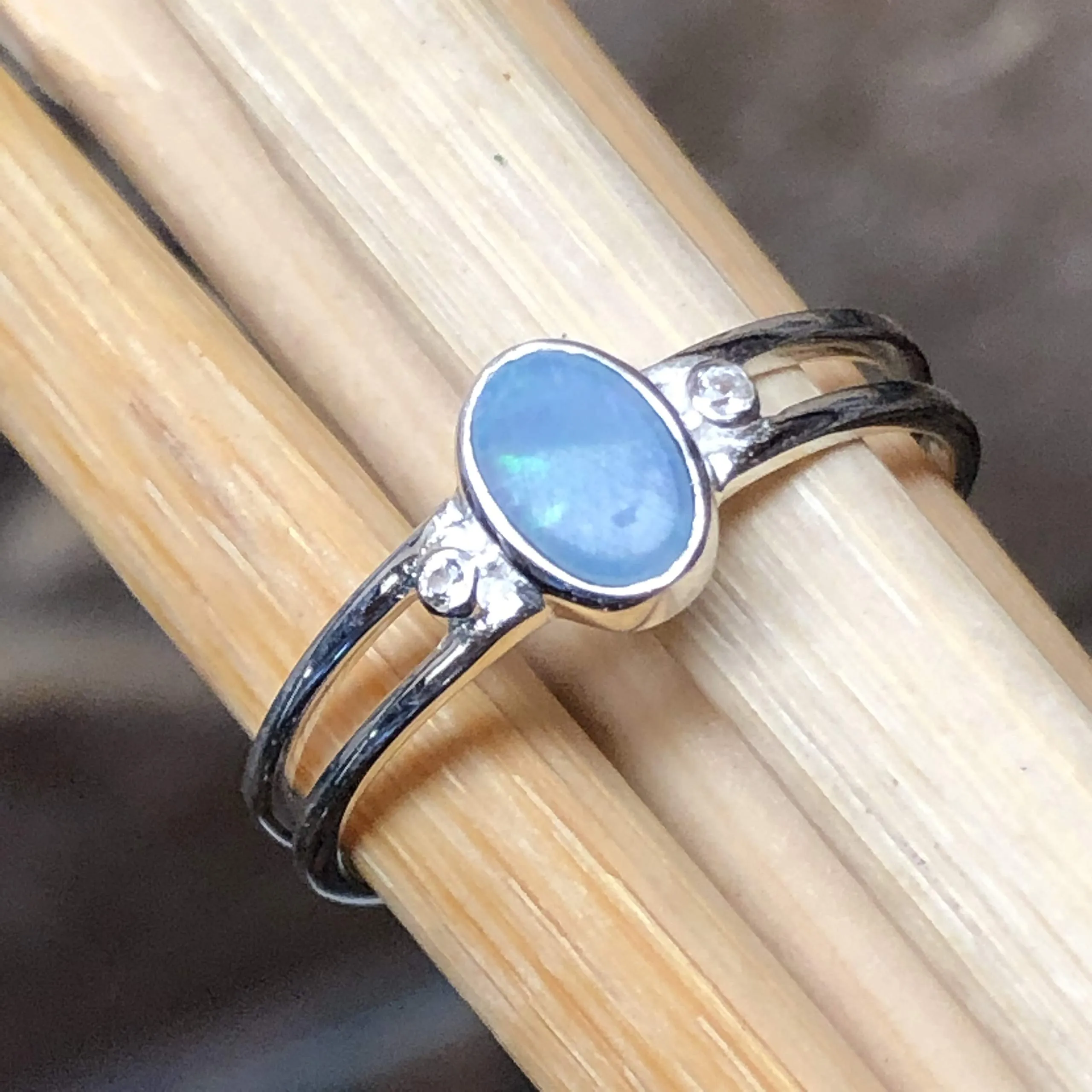 Genuine Australian Blue, Green Opal 925 Solid Sterling Silver Engagement Ring Size 6, 7, 8, 9, 10
