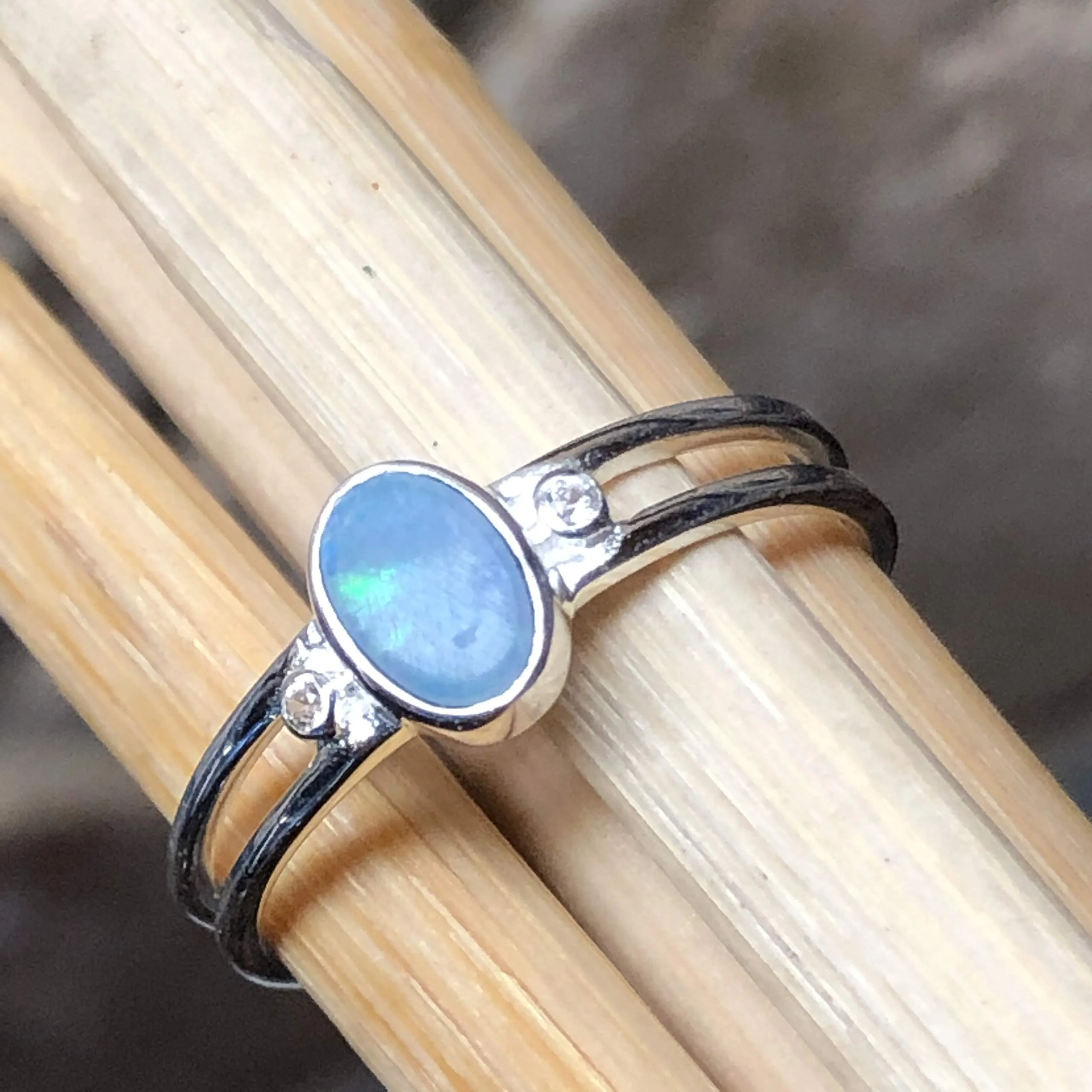 Genuine Australian Blue, Green Opal 925 Solid Sterling Silver Engagement Ring Size 6, 7, 8, 9, 10