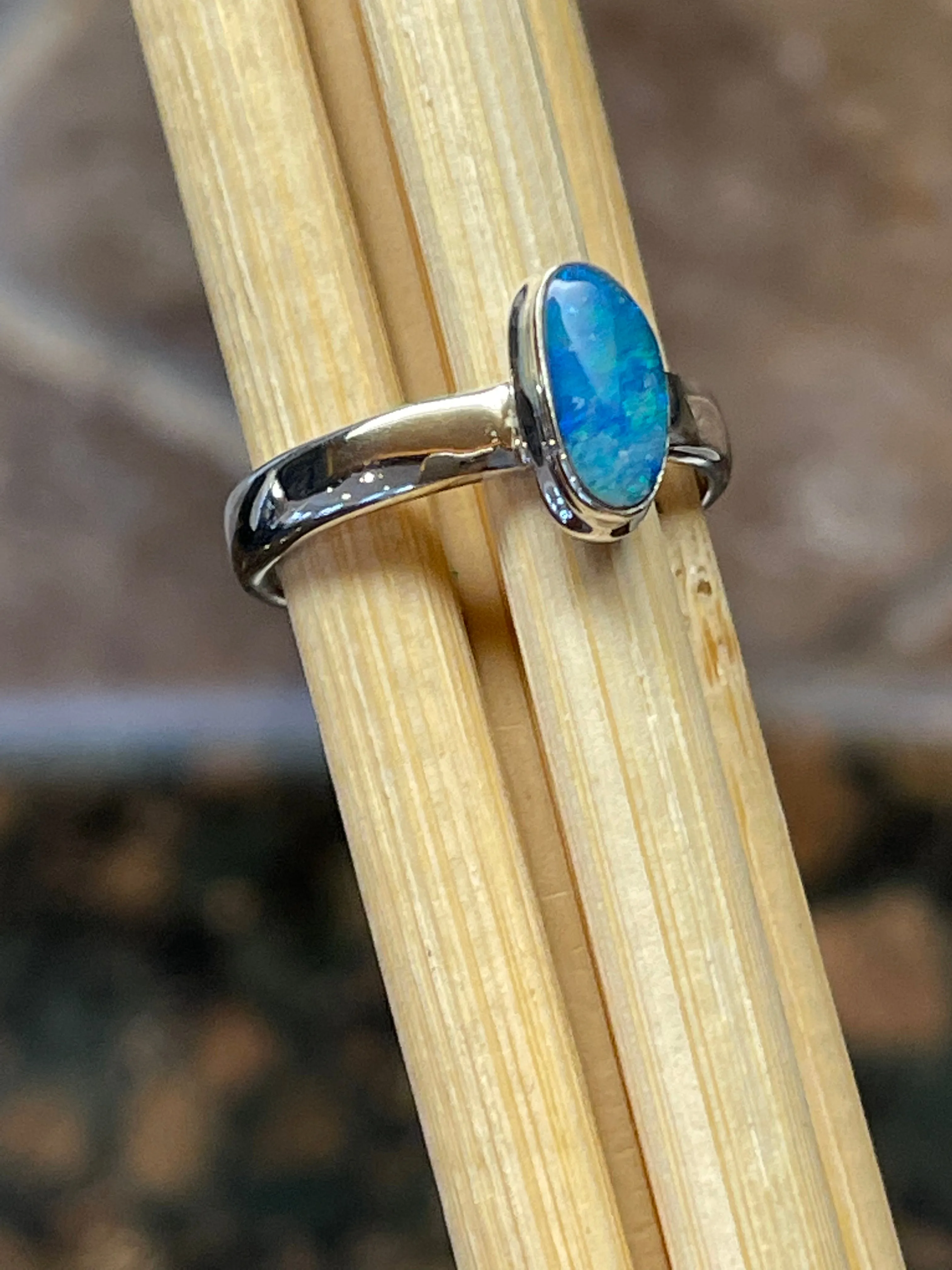 Genuine Australian Blue, Pink Opal 925 Solid Sterling Silver Engagement Ring Size 5.75