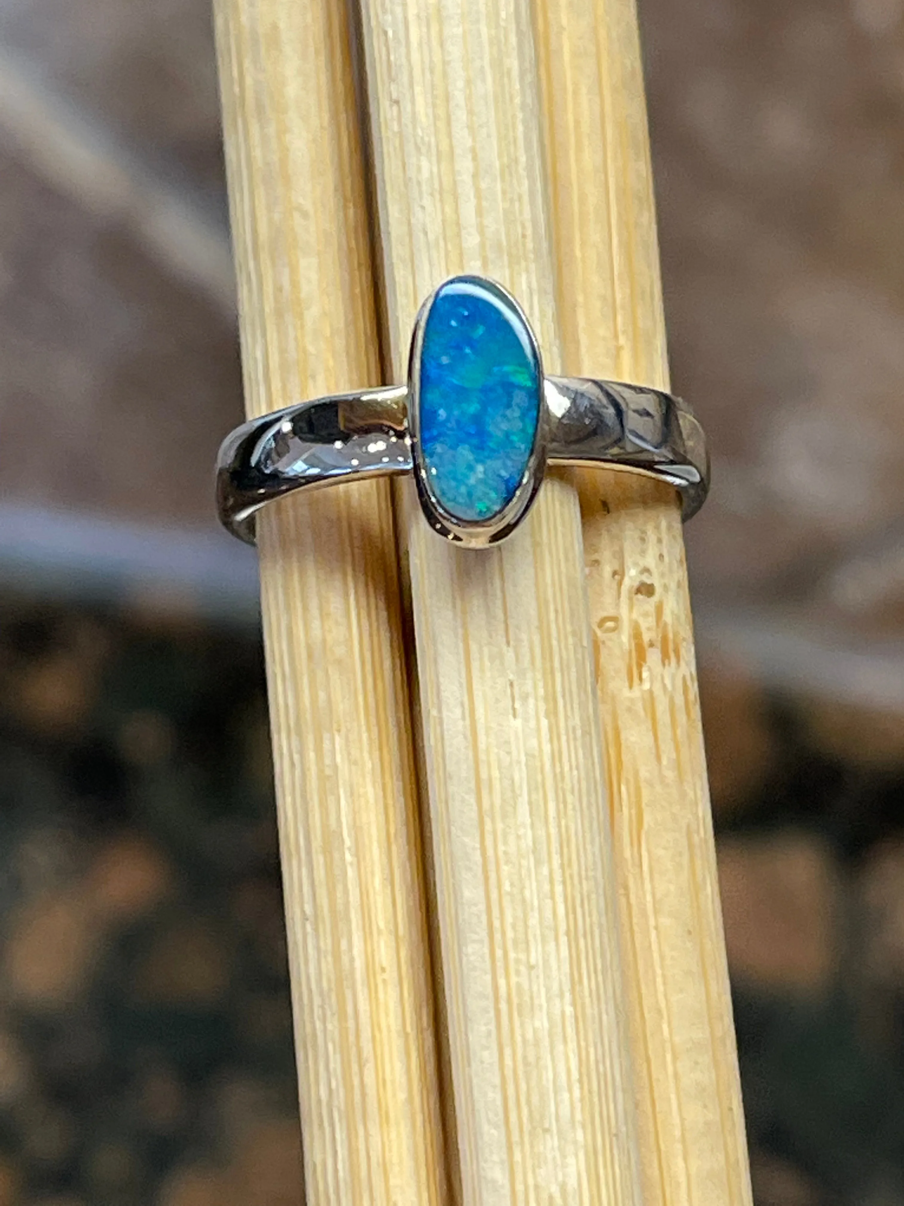 Genuine Australian Blue, Pink Opal 925 Solid Sterling Silver Engagement Ring Size 5.75
