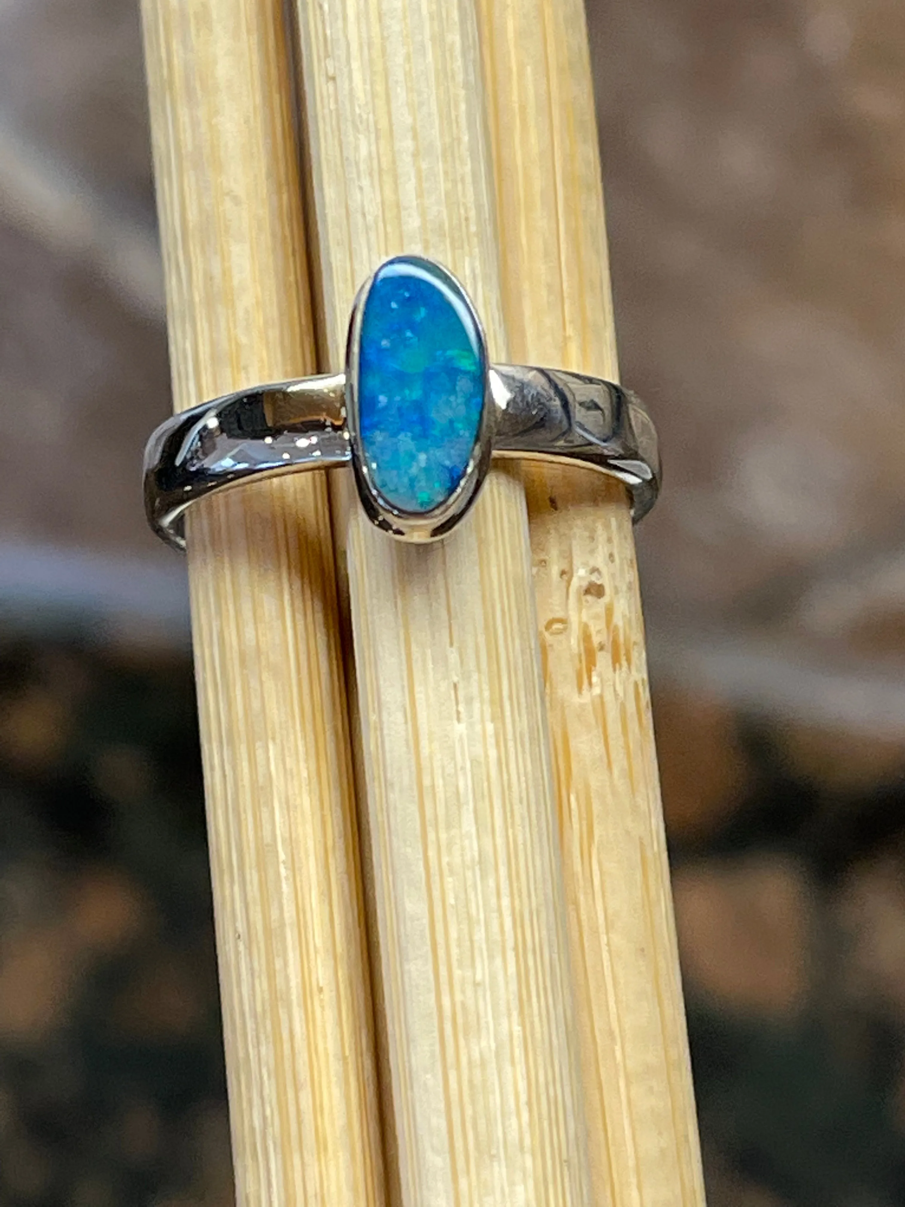 Genuine Australian Blue, Pink Opal 925 Solid Sterling Silver Engagement Ring Size 5.75
