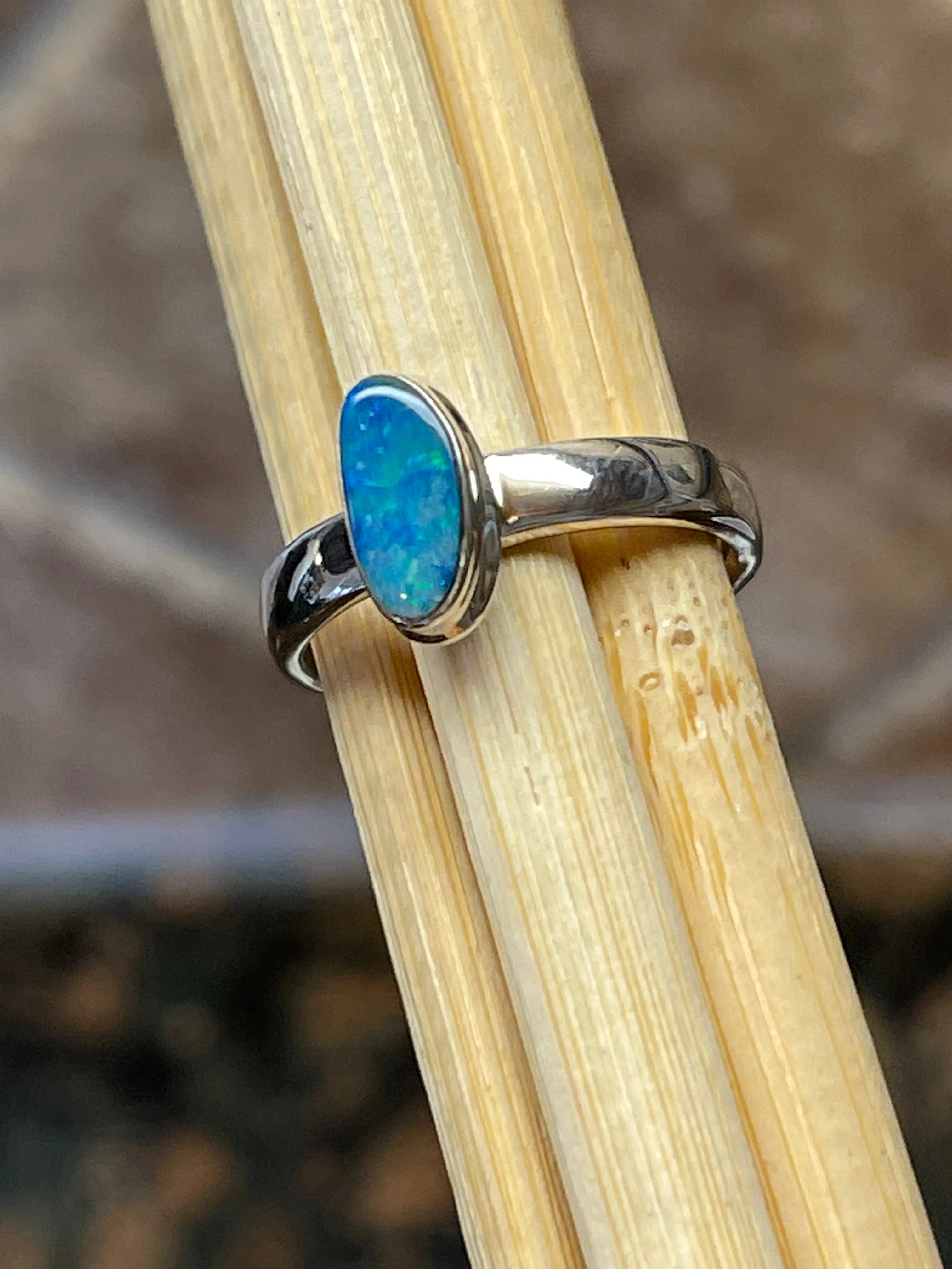 Genuine Australian Blue, Pink Opal 925 Solid Sterling Silver Engagement Ring Size 5.75