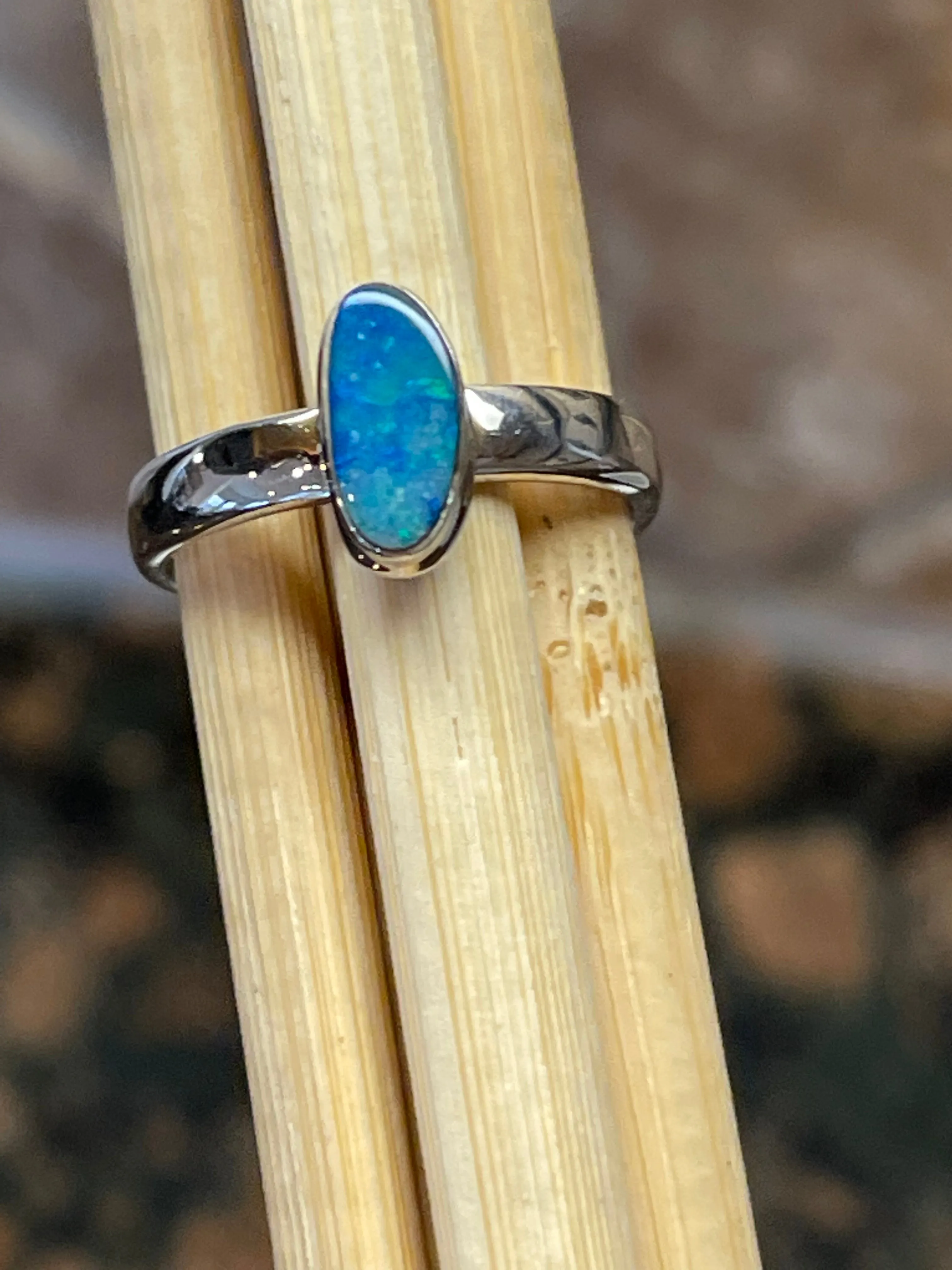 Genuine Australian Blue, Pink Opal 925 Solid Sterling Silver Engagement Ring Size 5.75