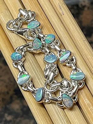 Genuine Australian Opal 925 Solid Sterling Silver Bracelets 8"