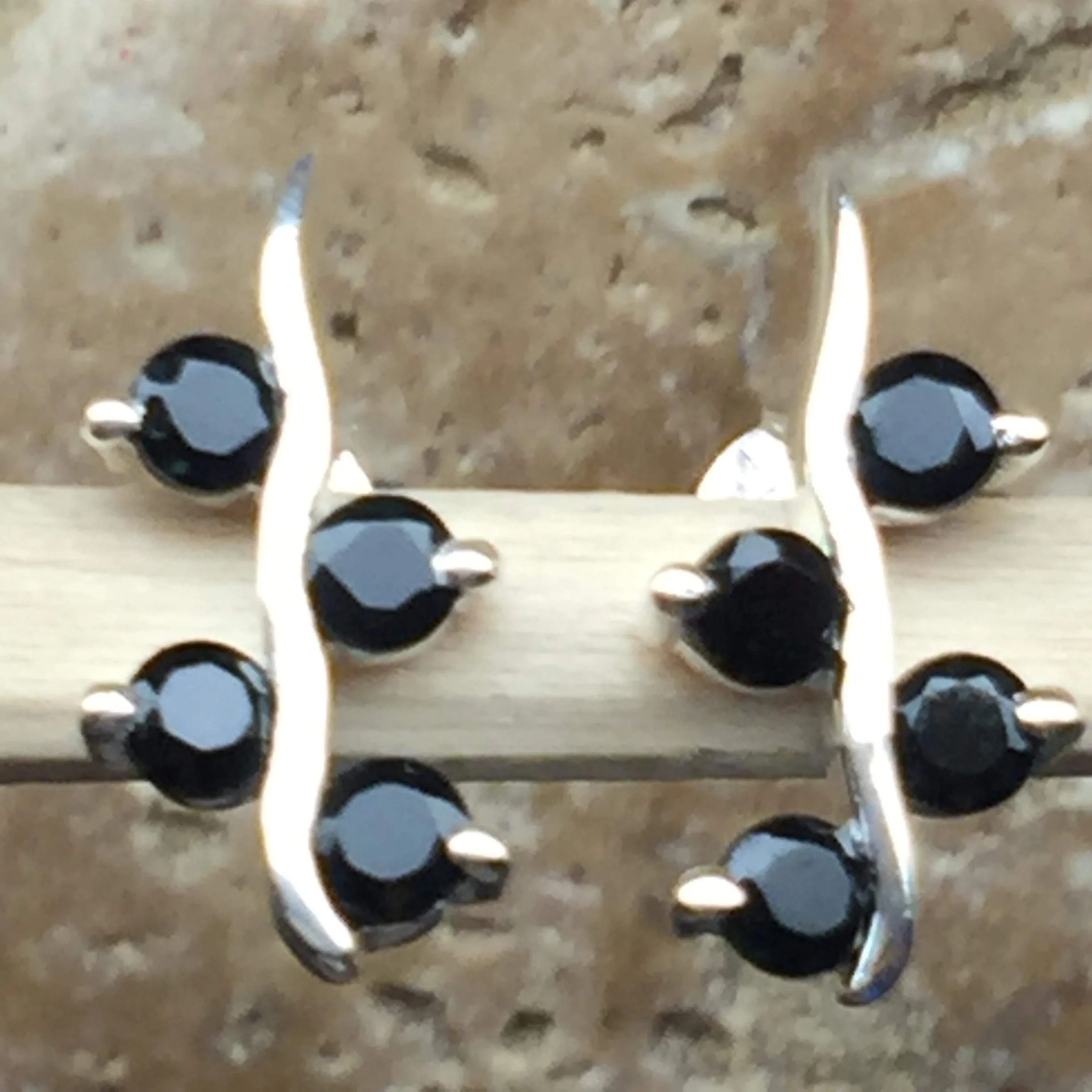Genuine Black Onyx 925 Solid Sterling Silver Earrings 15mm