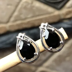 Genuine Black Onyx 925 Solid Sterling Silver Earrings 15mm