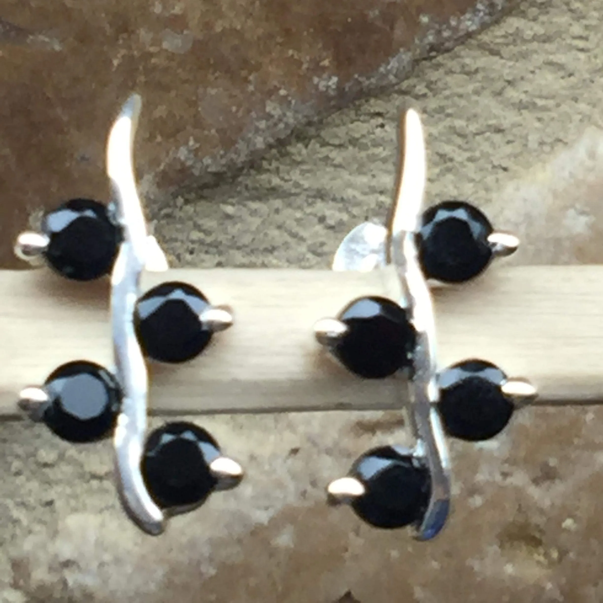 Genuine Black Onyx 925 Solid Sterling Silver Earrings 15mm