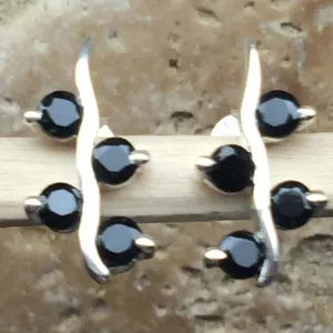 Genuine Black Onyx 925 Solid Sterling Silver Earrings 15mm