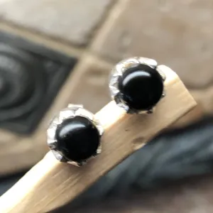 Genuine Black Onyx 925 Solid Sterling Silver Earrings 7mm