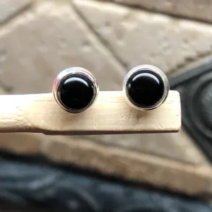 Genuine Black Onyx 925 Solid Sterling Silver Earrings 7mm