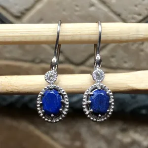 Genuine Blue Lapis Lazuli 925 Solid Sterling Silver Earrings 30mm
