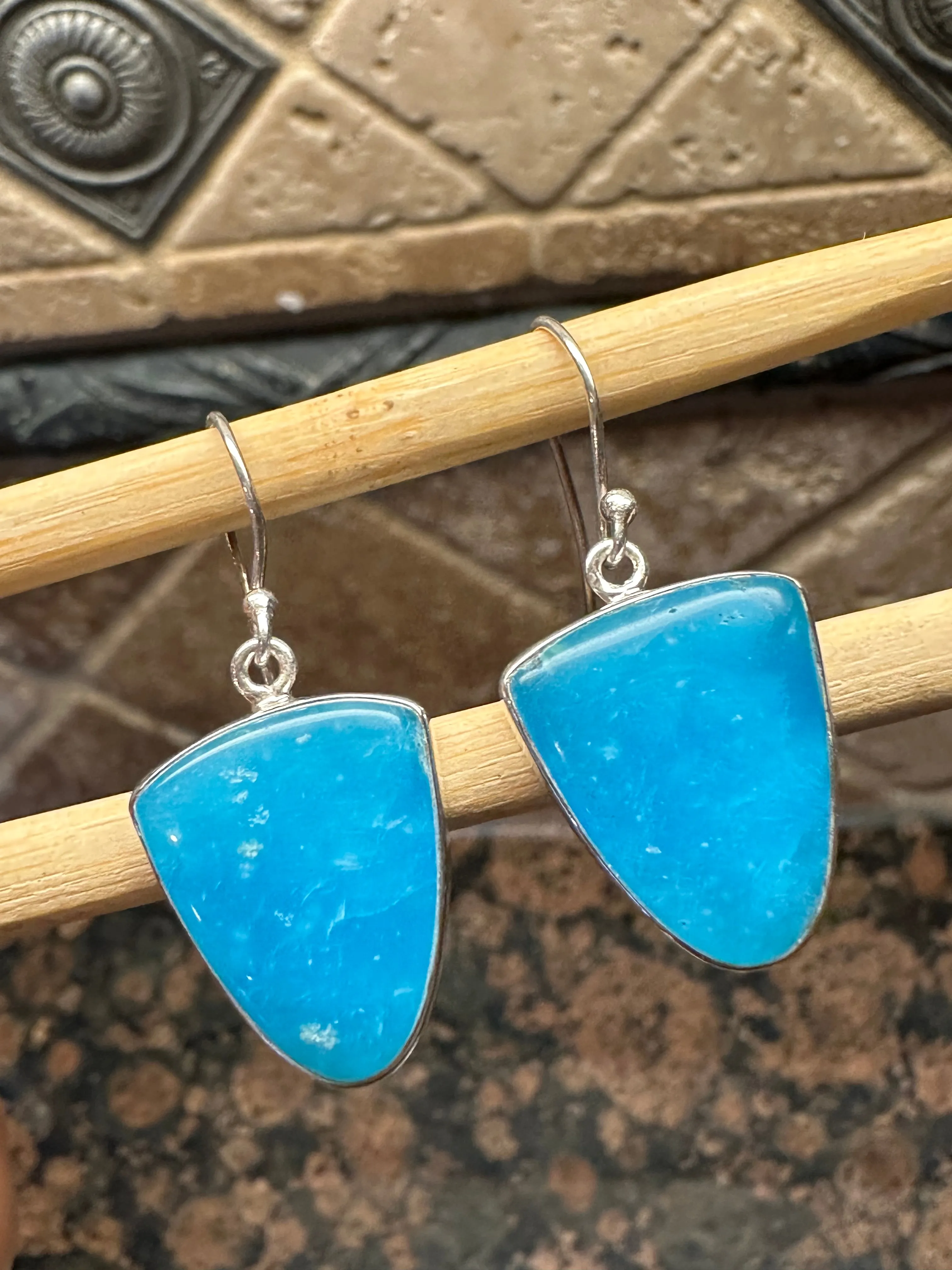Genuine Blue Smithsonite 925 Solid Sterling Silver Earrings 35mm