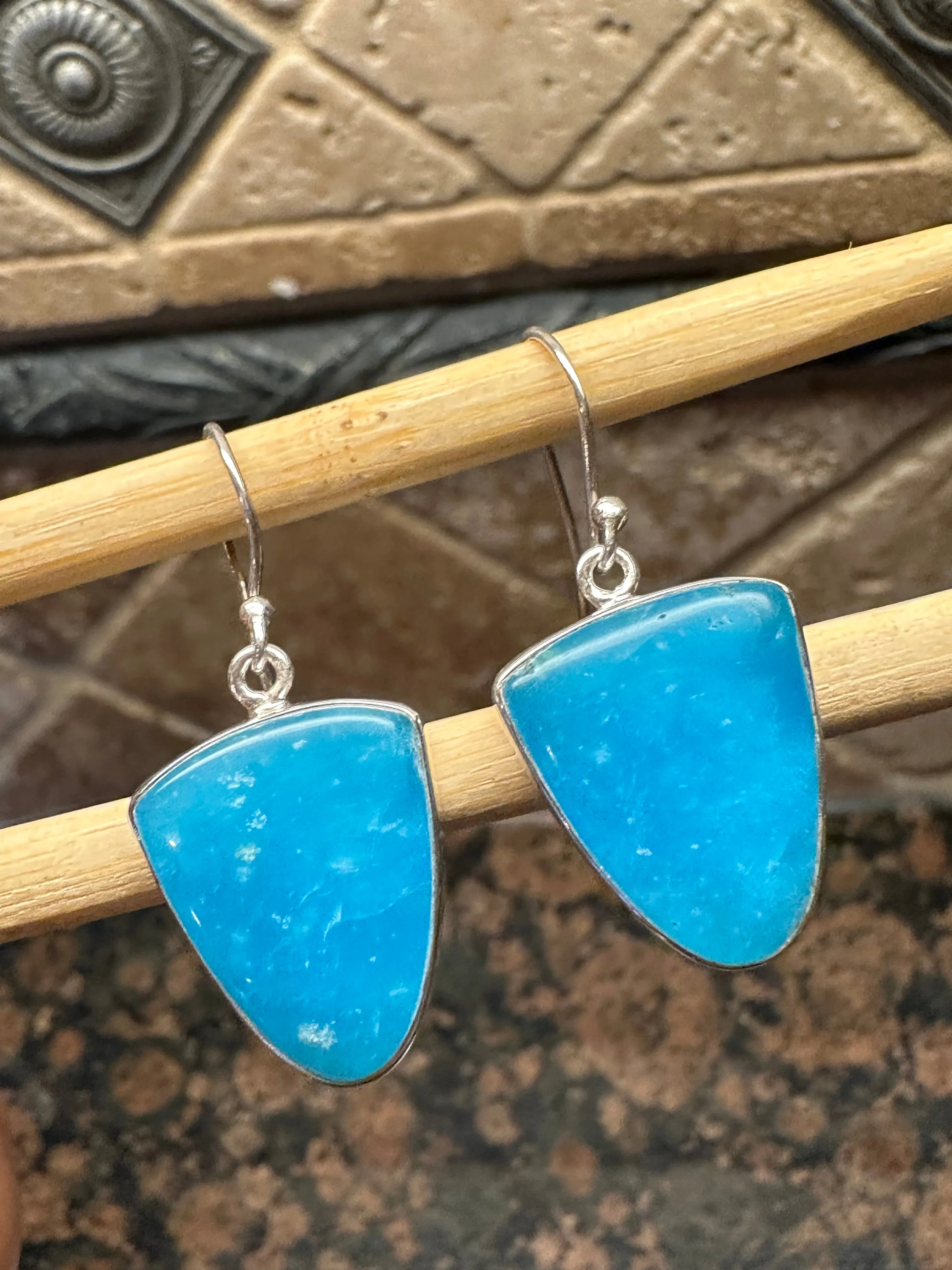 Genuine Blue Smithsonite 925 Solid Sterling Silver Earrings 35mm