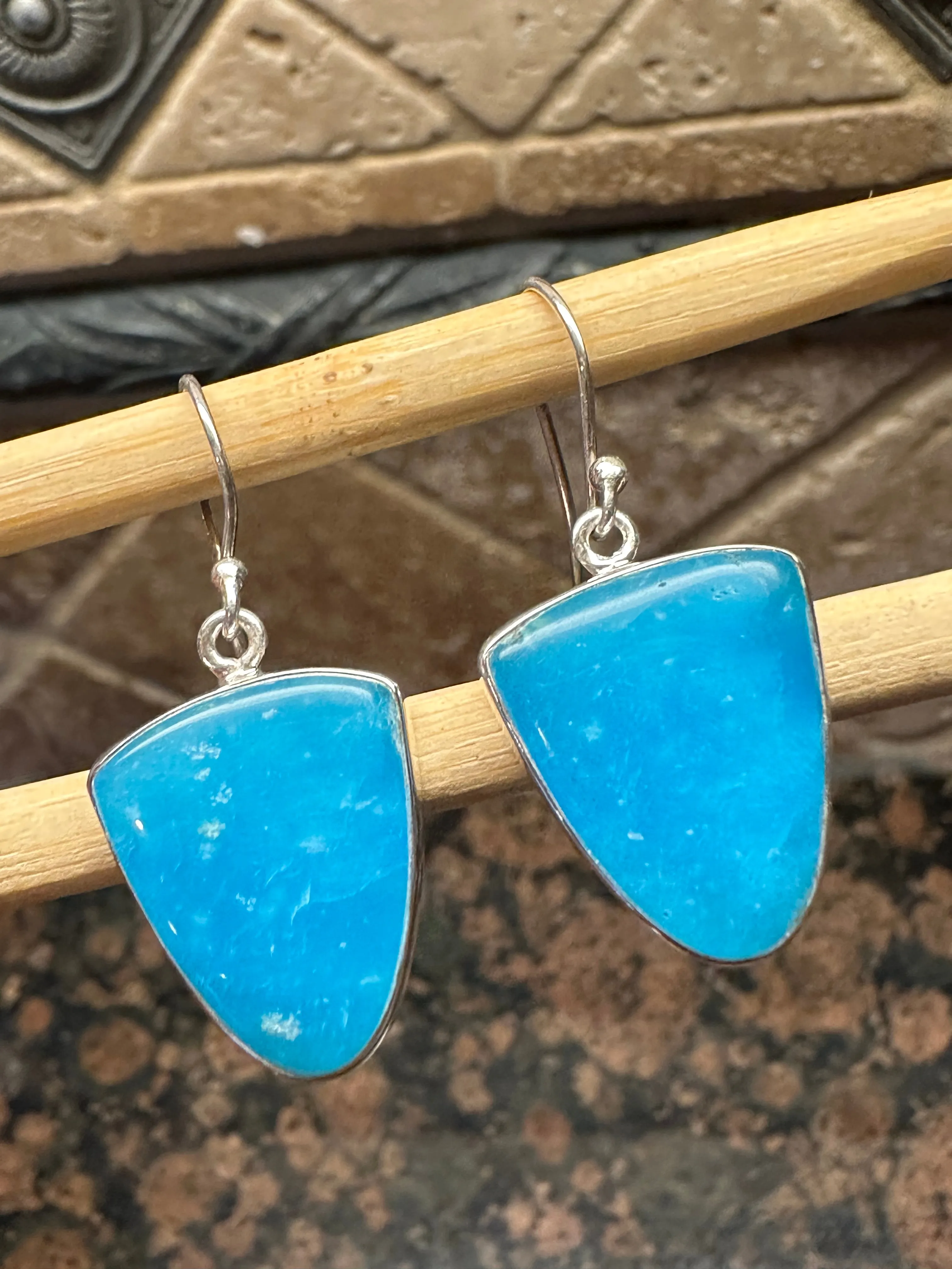 Genuine Blue Smithsonite 925 Solid Sterling Silver Earrings 35mm