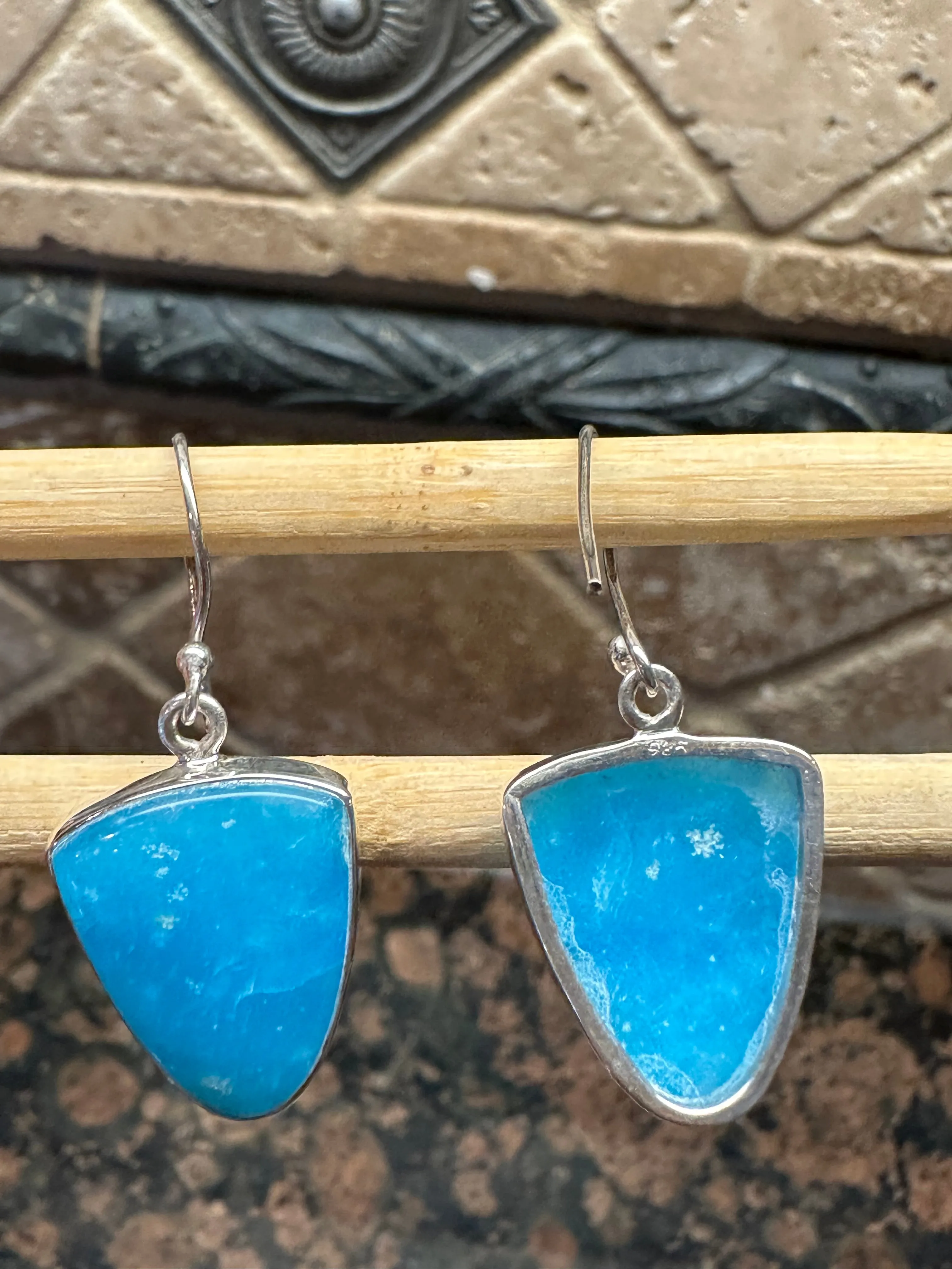 Genuine Blue Smithsonite 925 Solid Sterling Silver Earrings 35mm