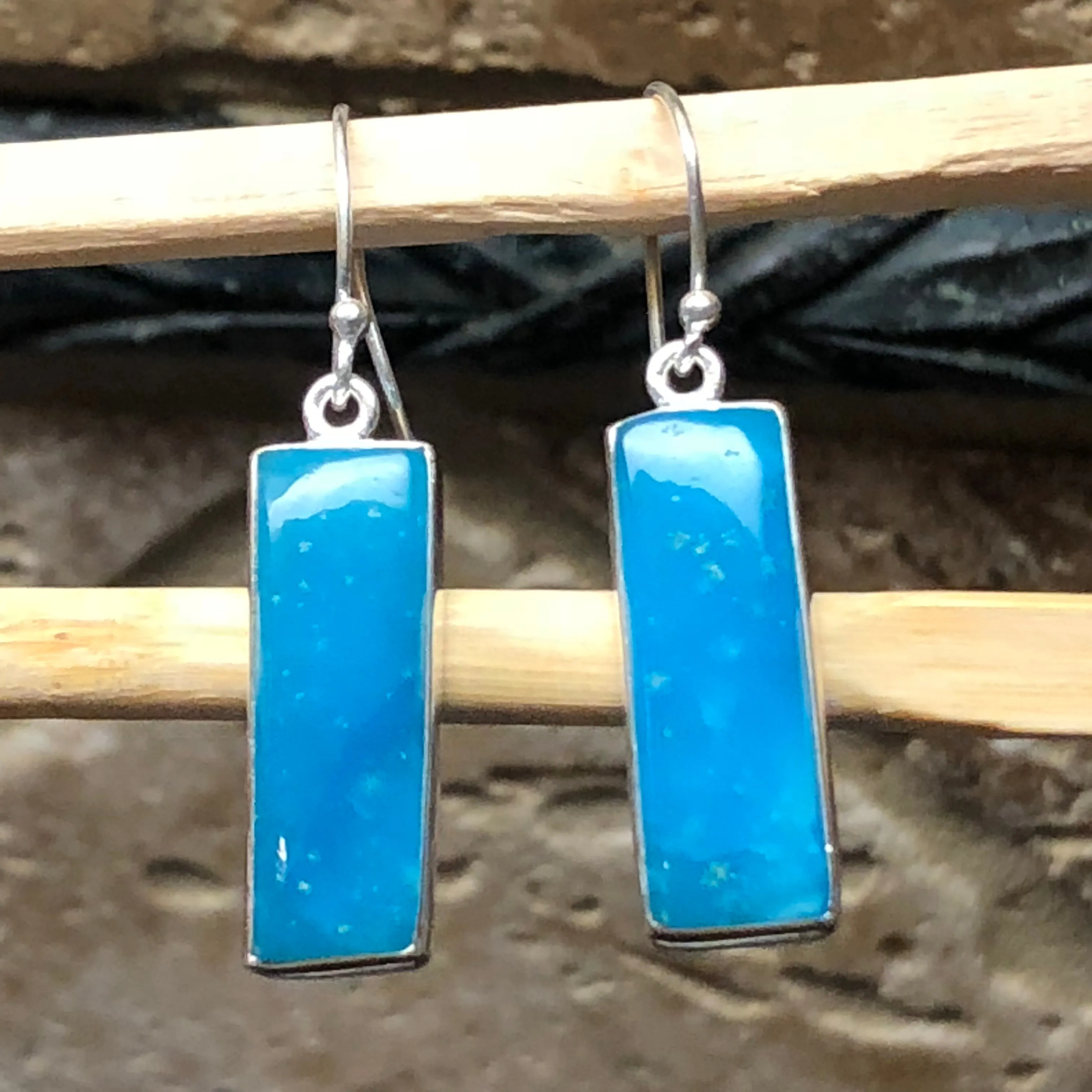 Genuine Blue Smithsonite 925 Solid Sterling Silver Earrings 40mm