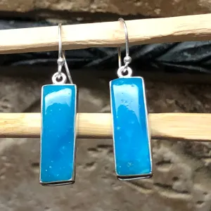 Genuine Blue Smithsonite 925 Solid Sterling Silver Earrings 40mm