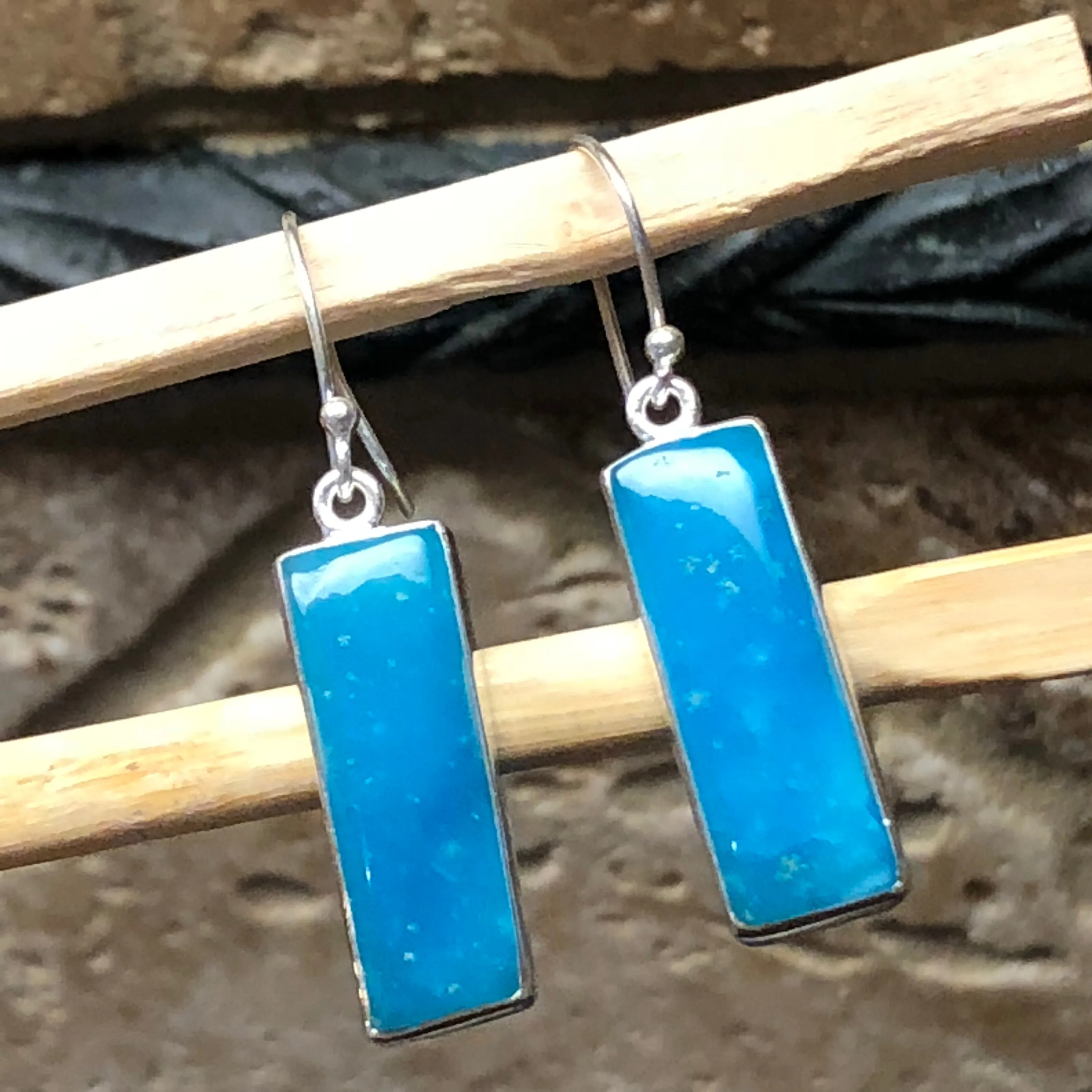Genuine Blue Smithsonite 925 Solid Sterling Silver Earrings 40mm