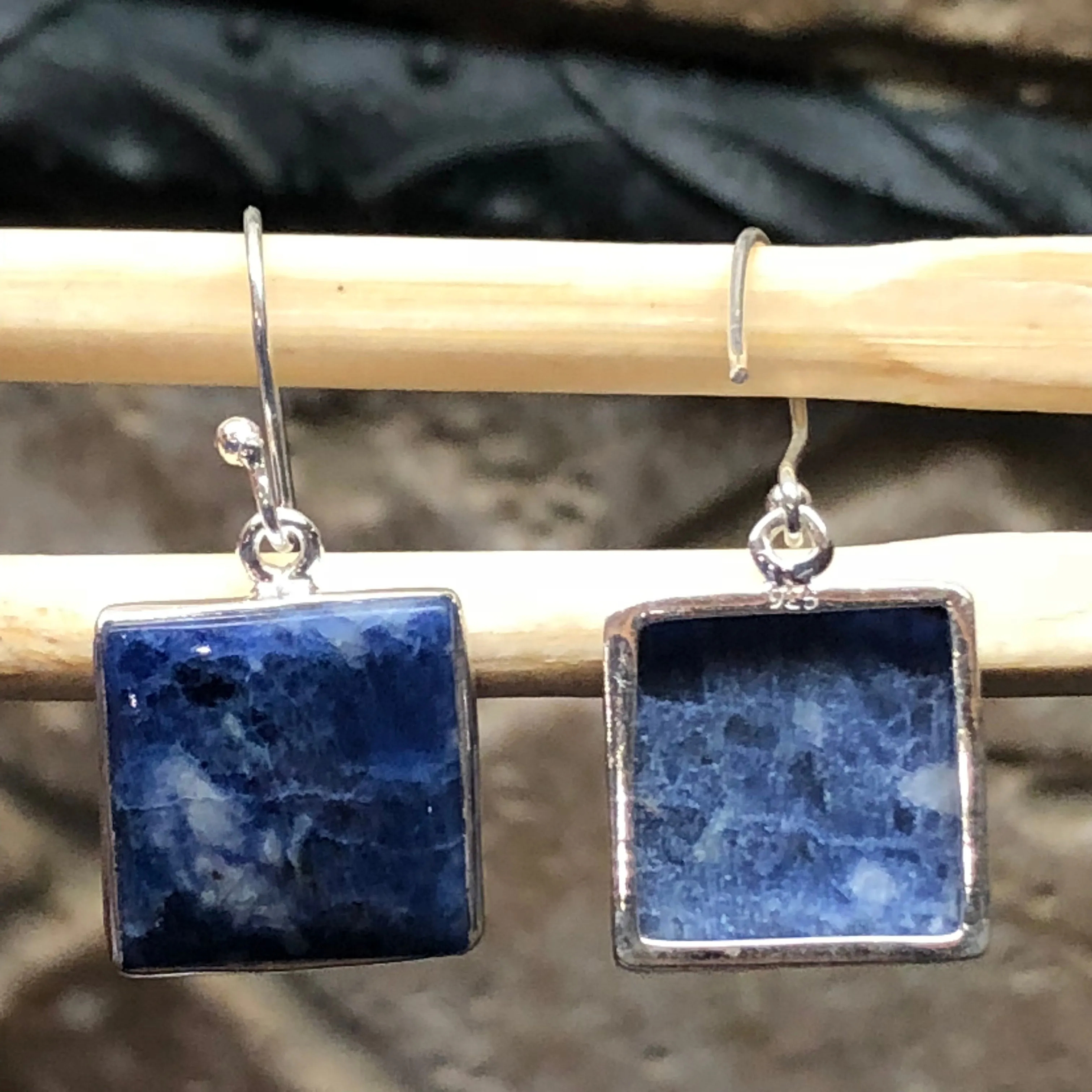 Genuine Blue Sodalite 925 Solid Sterling Silver Earrings 25mm