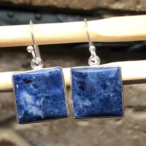 Genuine Blue Sodalite 925 Solid Sterling Silver Earrings 25mm
