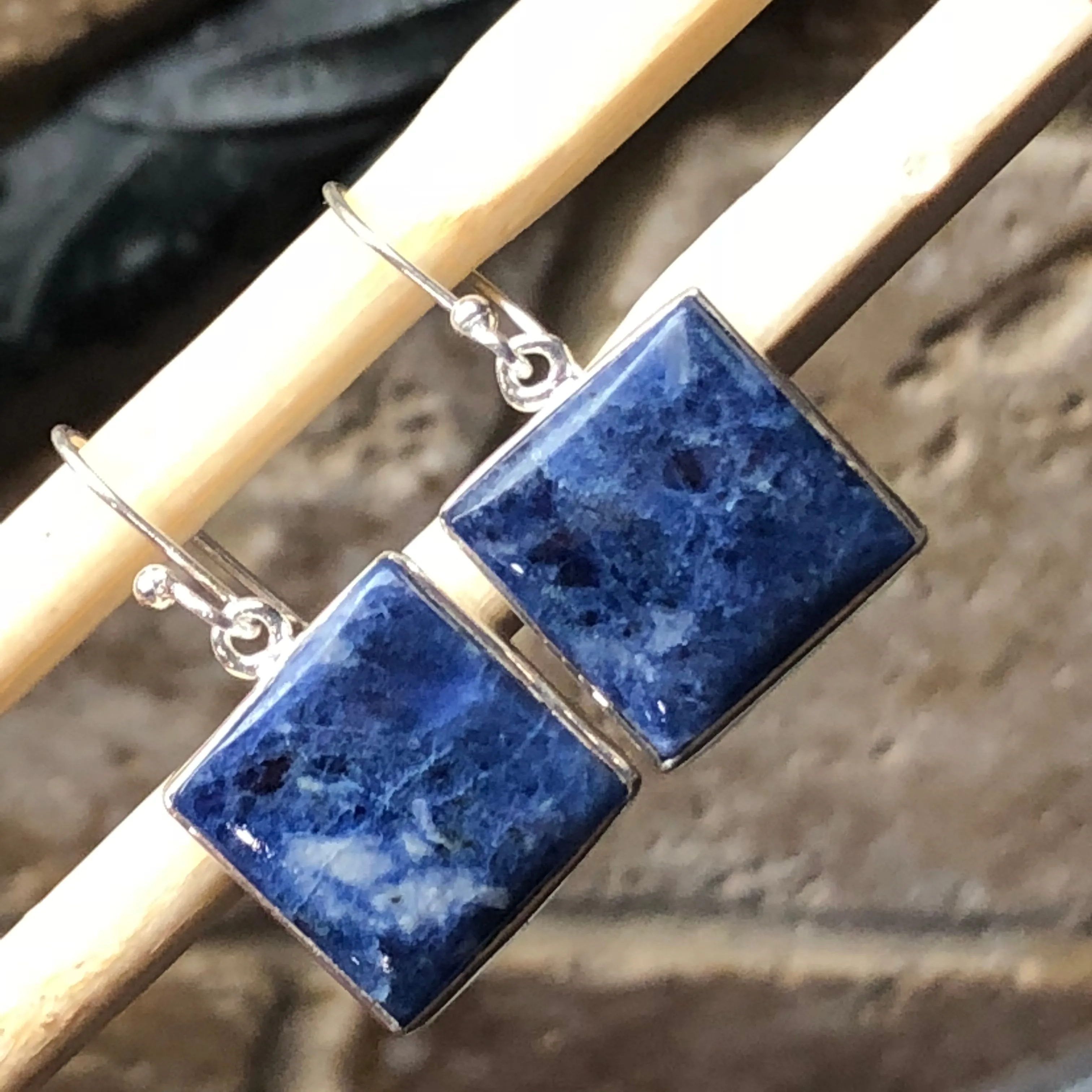 Genuine Blue Sodalite 925 Solid Sterling Silver Earrings 25mm