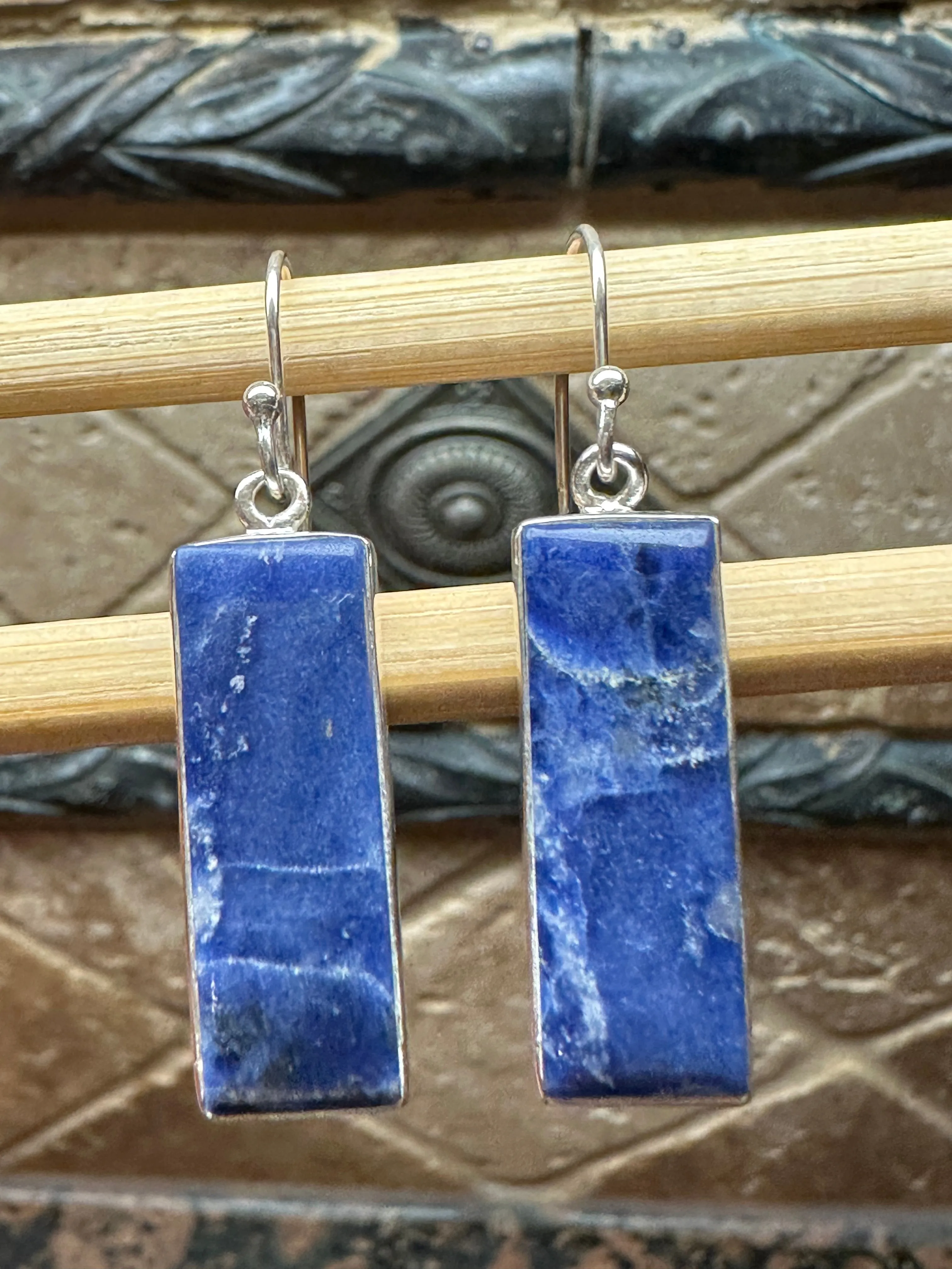 Genuine Blue Sodalite 925 Solid Sterling Silver Earrings 40mm