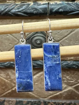 Genuine Blue Sodalite 925 Solid Sterling Silver Earrings 40mm