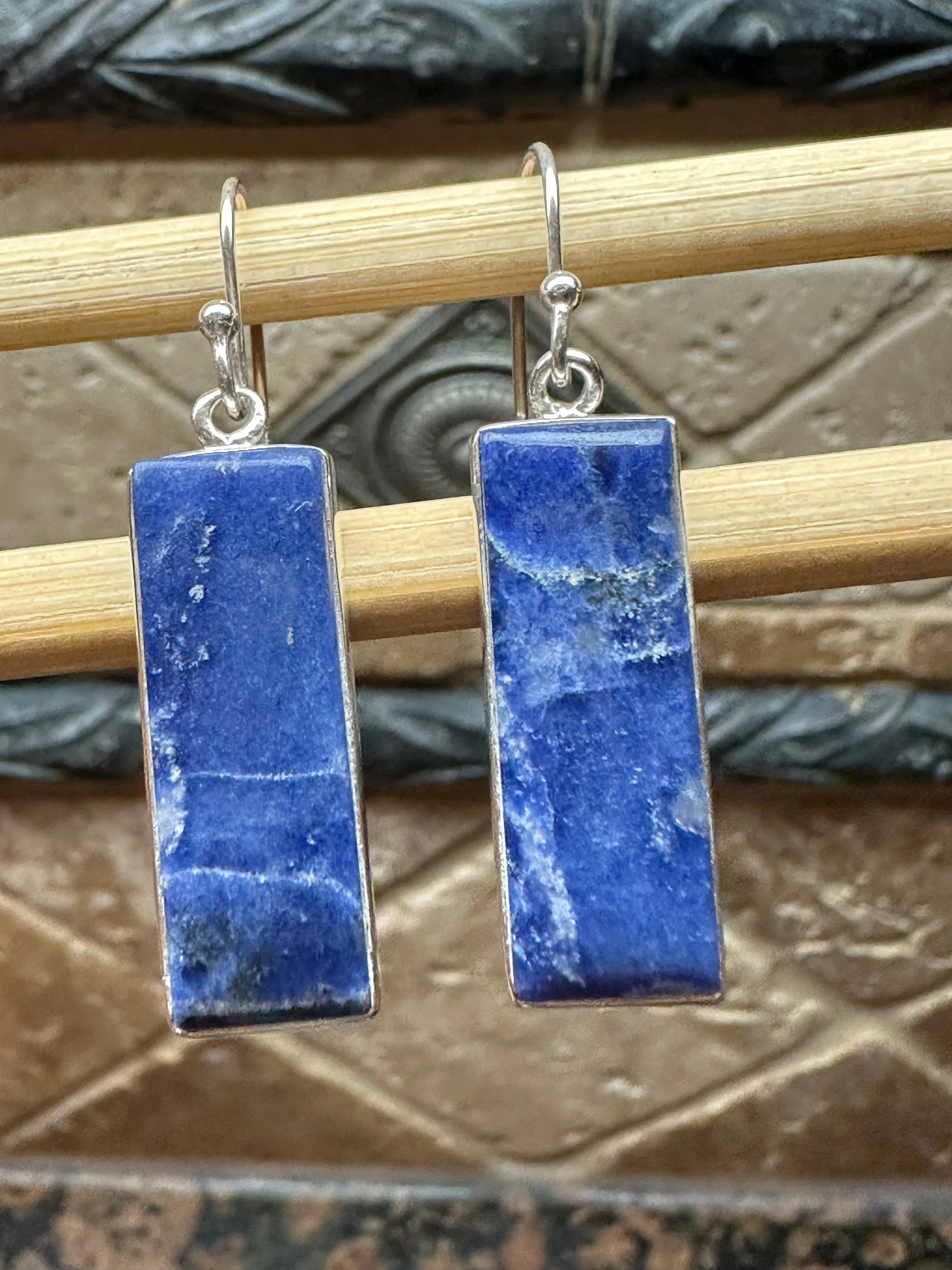 Genuine Blue Sodalite 925 Solid Sterling Silver Earrings 40mm